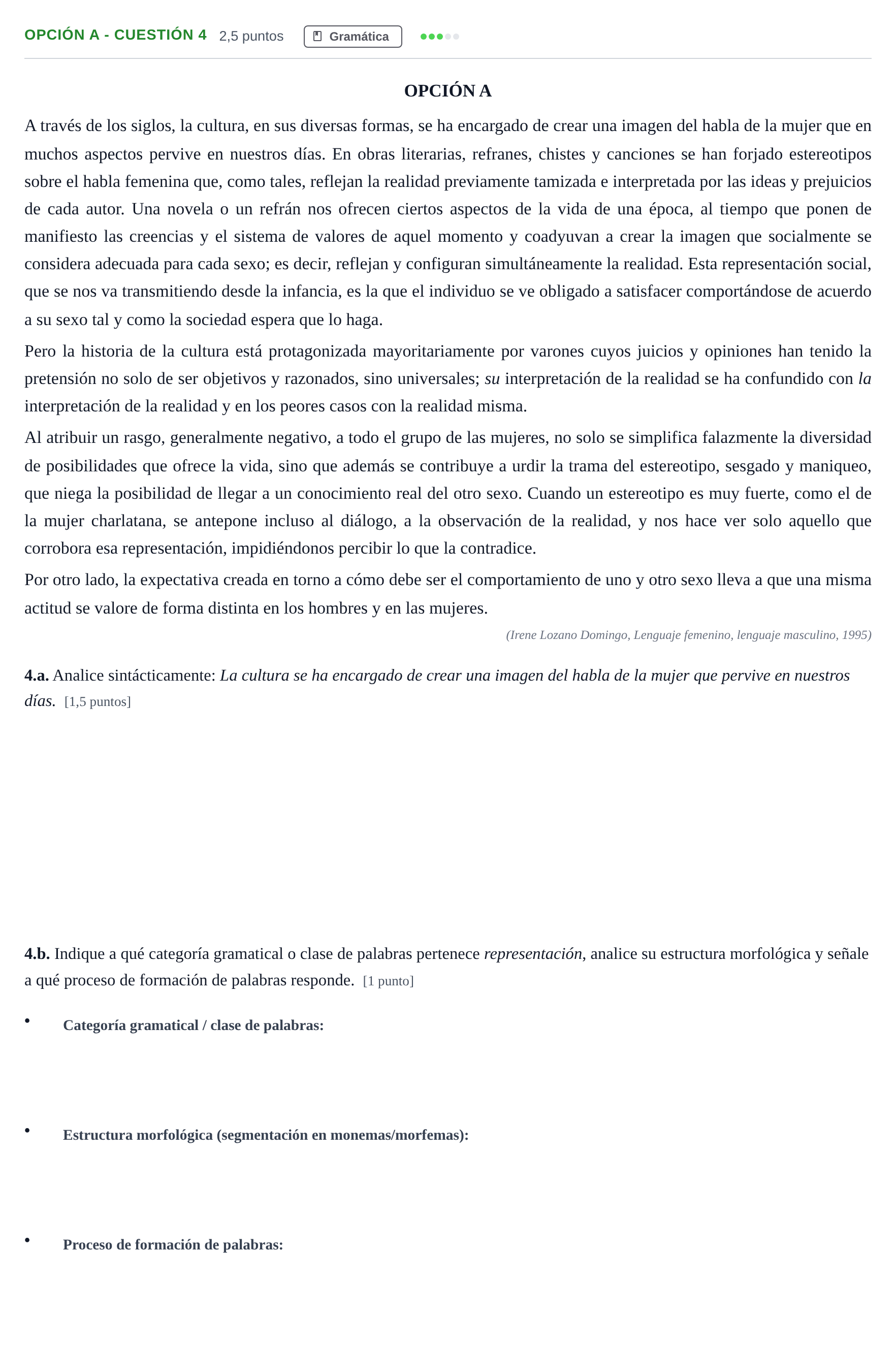 Enunciado: Opción A - Cuestión 4 · Lengua Castellana y Literatura II PAU Madrid Ordinaria 2018