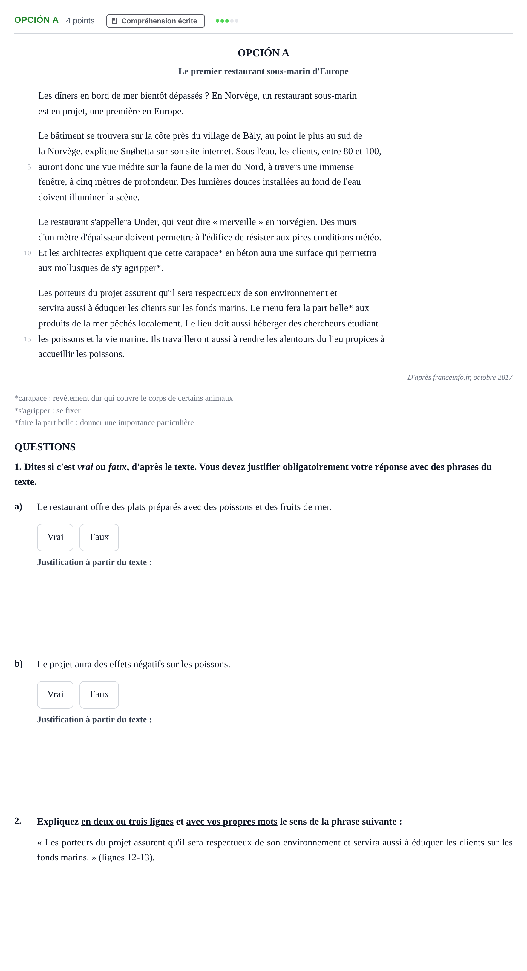 Enunciado: Opción A · Francés PAU Madrid Extraordinaria (2ª lengua) 2018