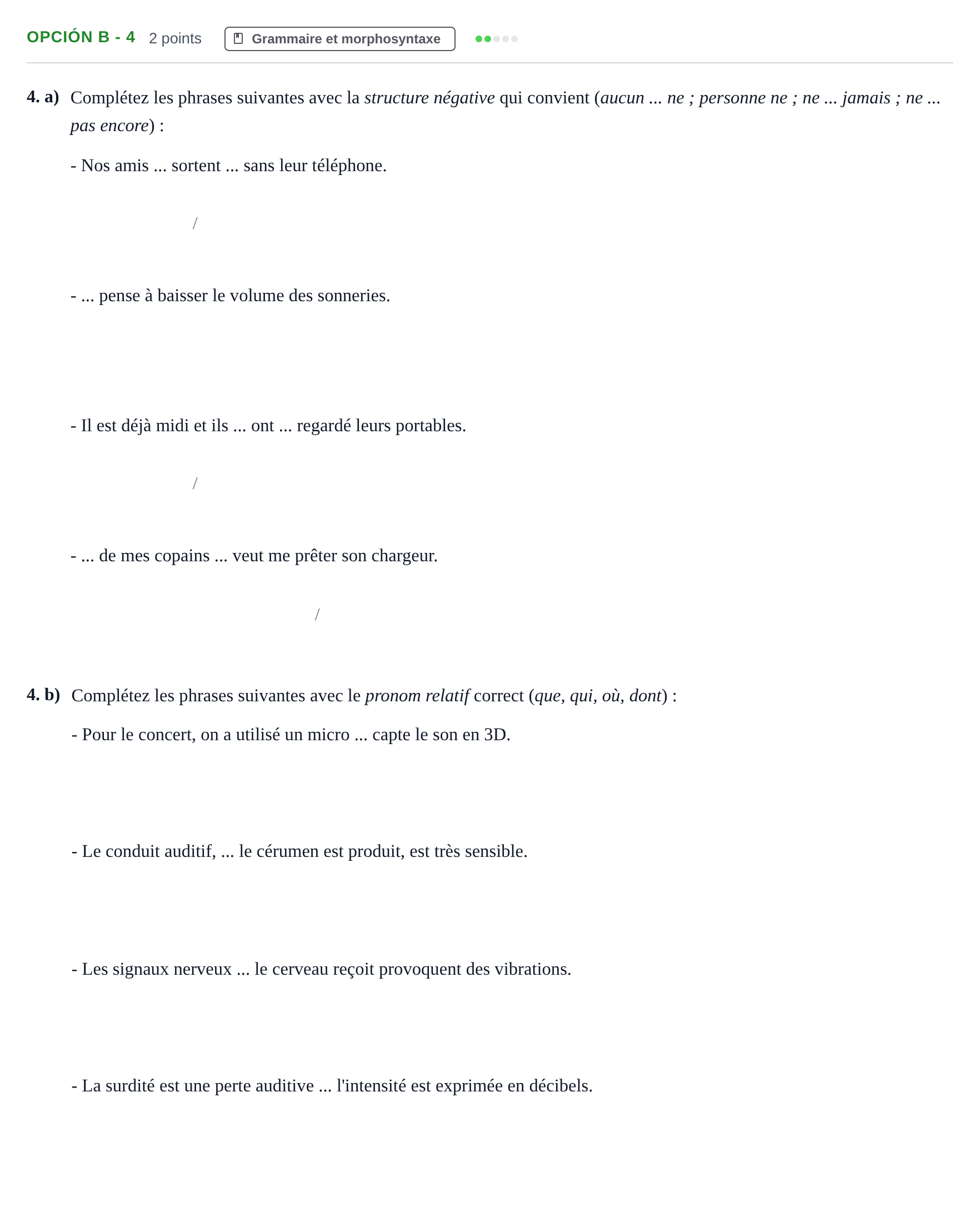 Enunciado: Opción B - 4 · Francés PAU Madrid Extraordinaria (2ª lengua) 2018