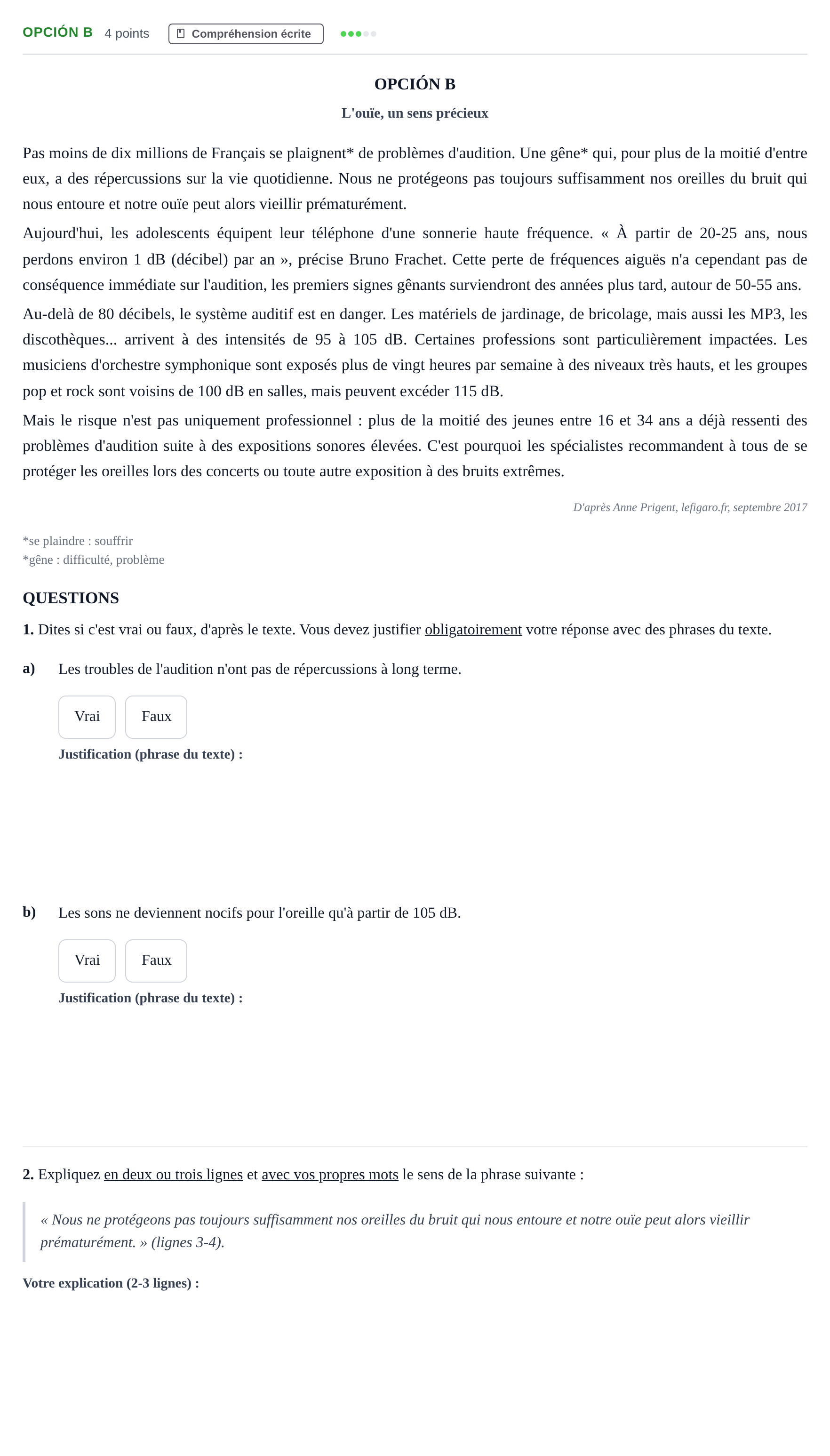 Enunciado: Opción B · Francés PAU Madrid Extraordinaria (2ª lengua) 2018