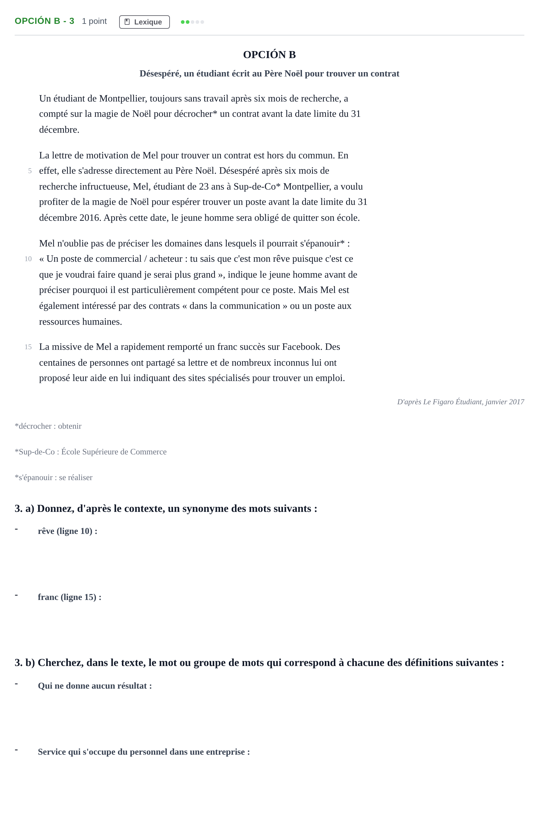 Enunciado: Opción B - 3 · Francés PAU Madrid Modelo 2018