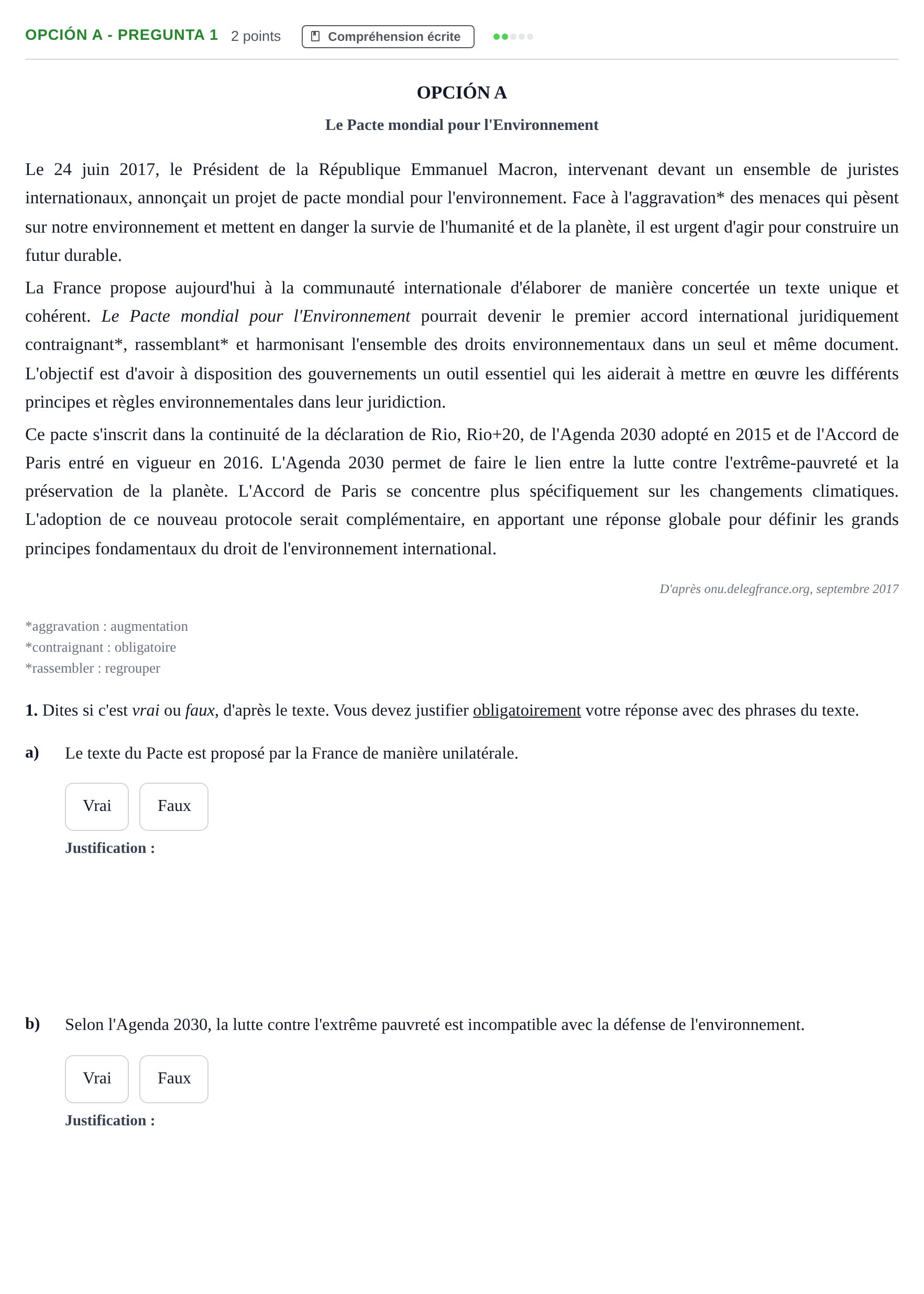 Enunciado: Opción A - Pregunta 1 · Francés PAU Madrid Ordinaria 2018
