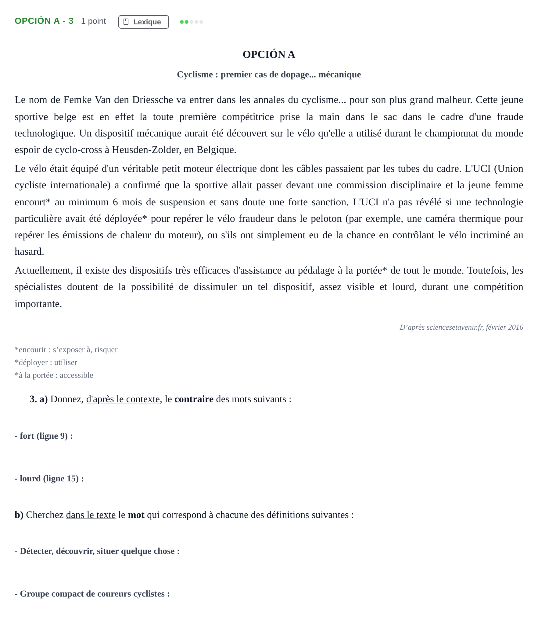 Enunciado: Opción A - 3 · Francés PAU Madrid Ordinaria (2ª lengua) 2018