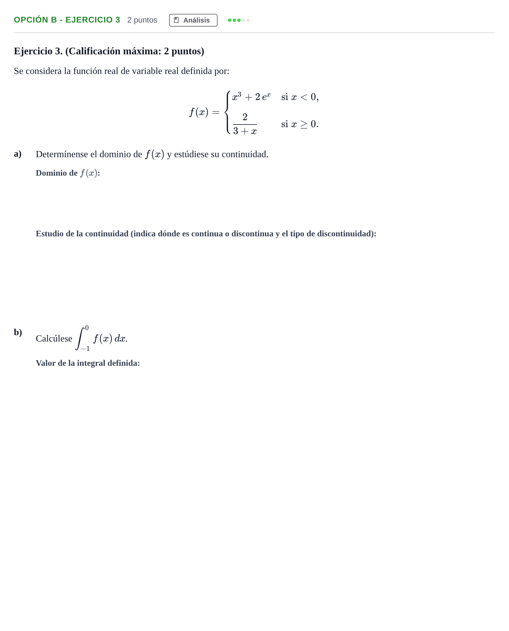 Enunciado: Opción B - Ejercicio 3 · Matemáticas aplicadas a las Ciencias Sociales II PAU Madrid Extraordinaria 2018