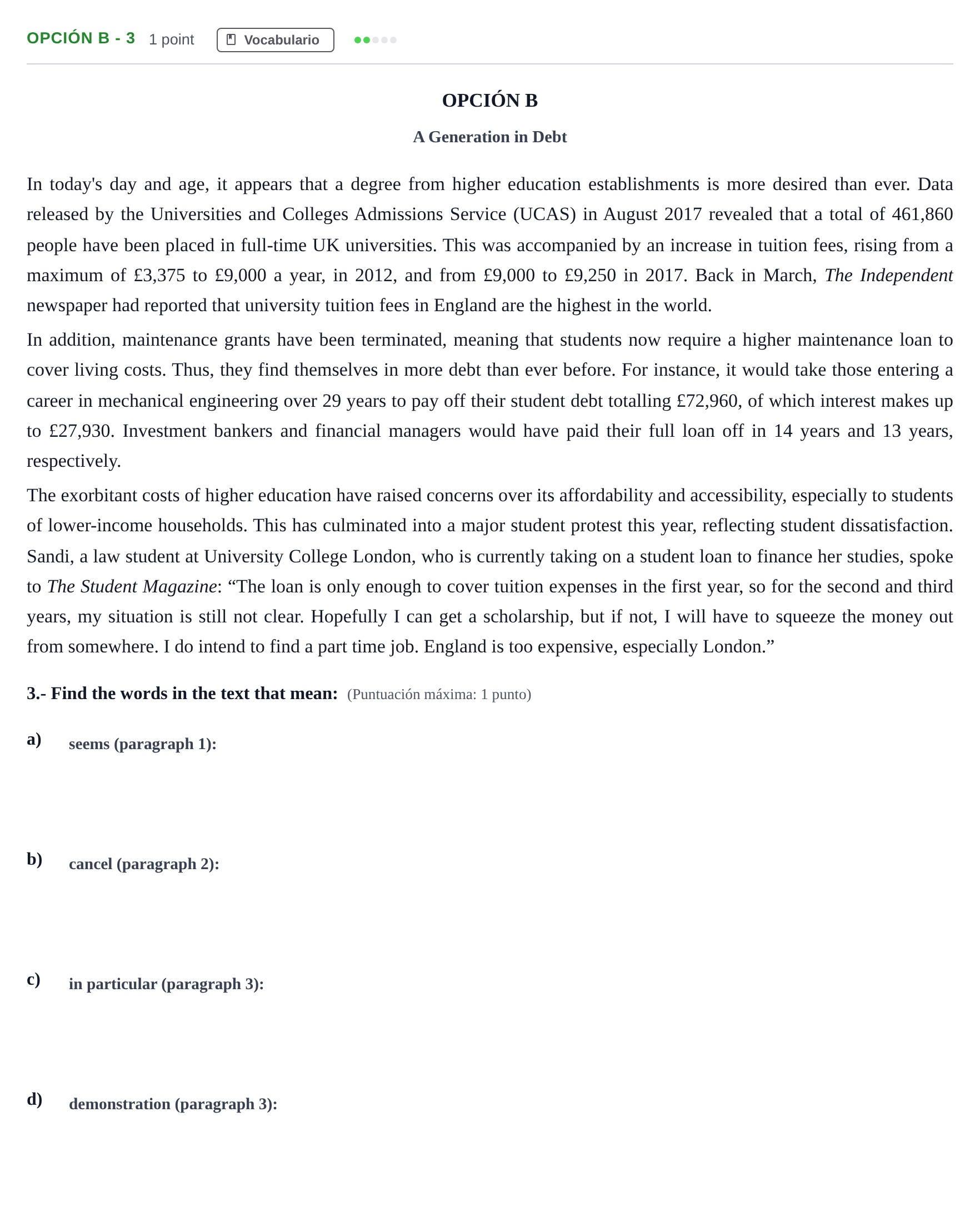 Enunciado: Opción B - 3 · Inglés PAU Madrid Ordinaria (2ª lengua) 2018