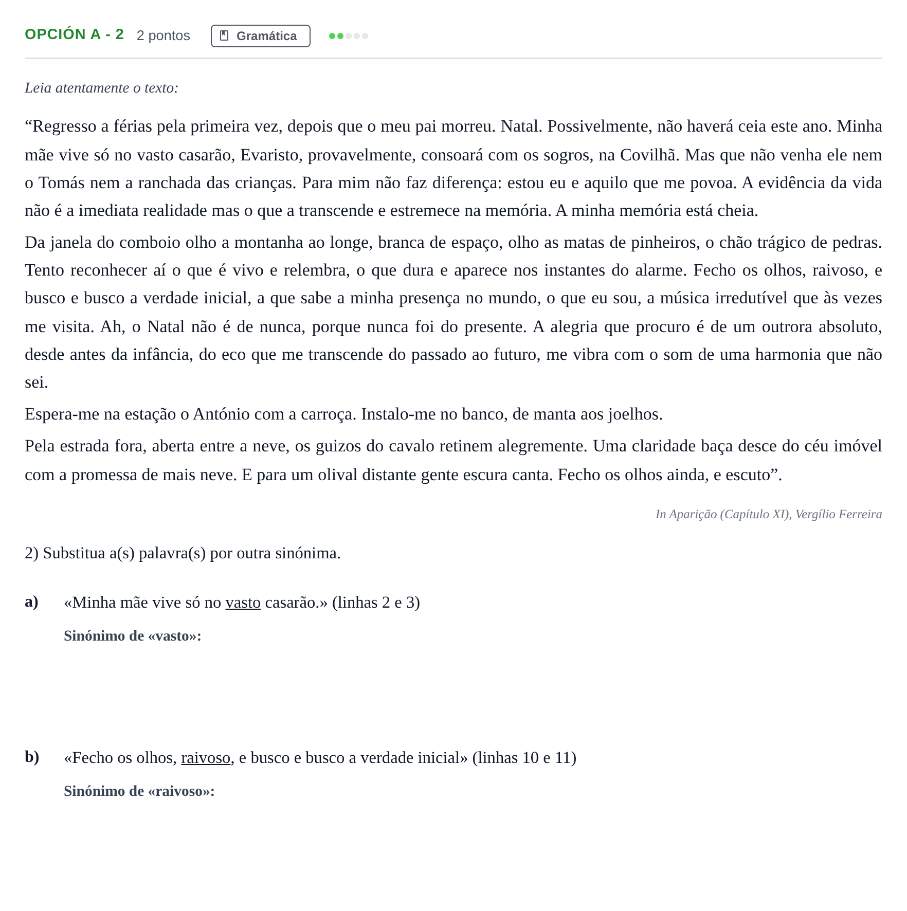 Enunciado: Opción A - 2 · Portugués PAU Madrid Ordinaria (2ª lengua) 2018