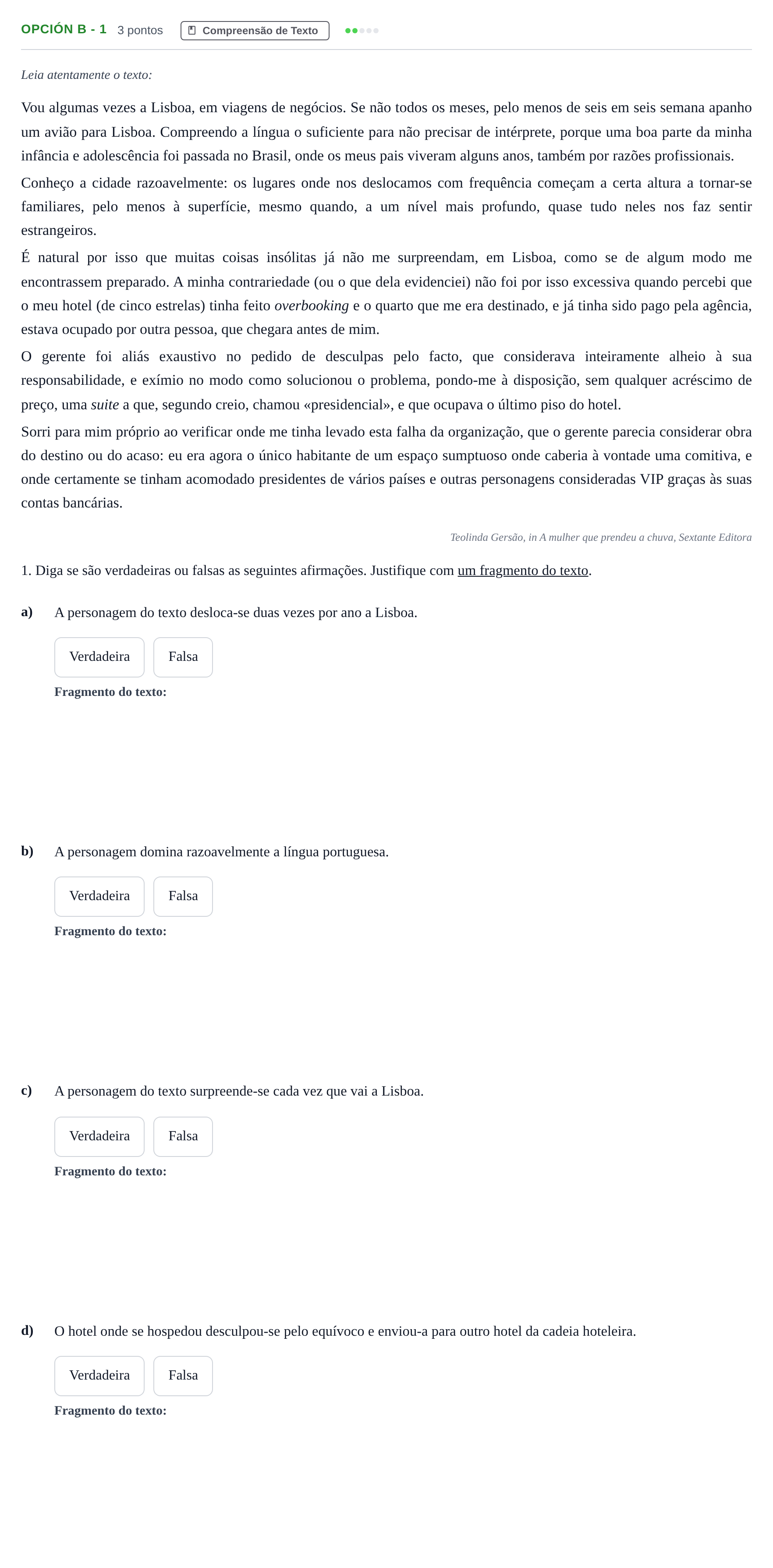 Enunciado: Opción B - 1 · Portugués PAU Madrid Ordinaria (2ª lengua) 2018