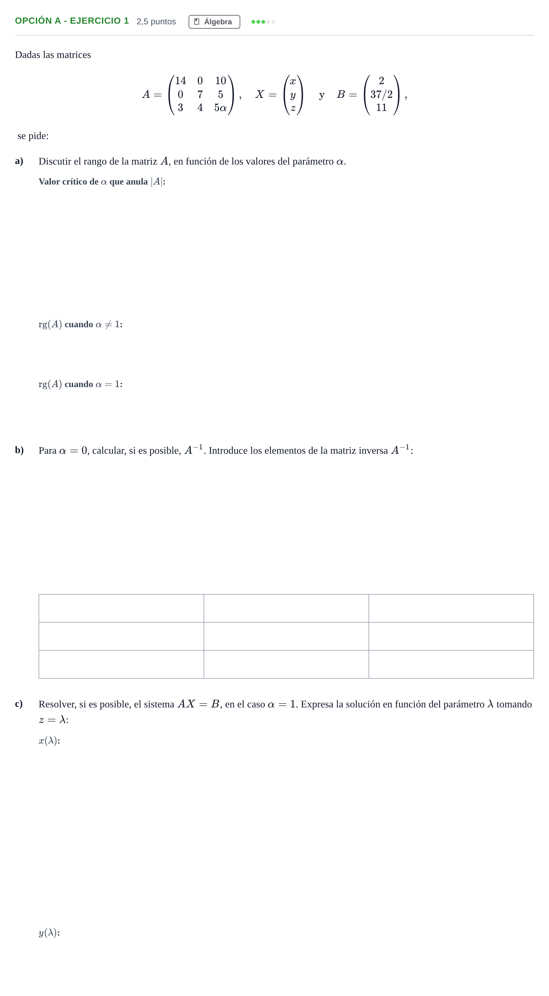 Enunciado: Opción A - Ejercicio 1 · Matemáticas II PAU Madrid Extraordinaria 2018