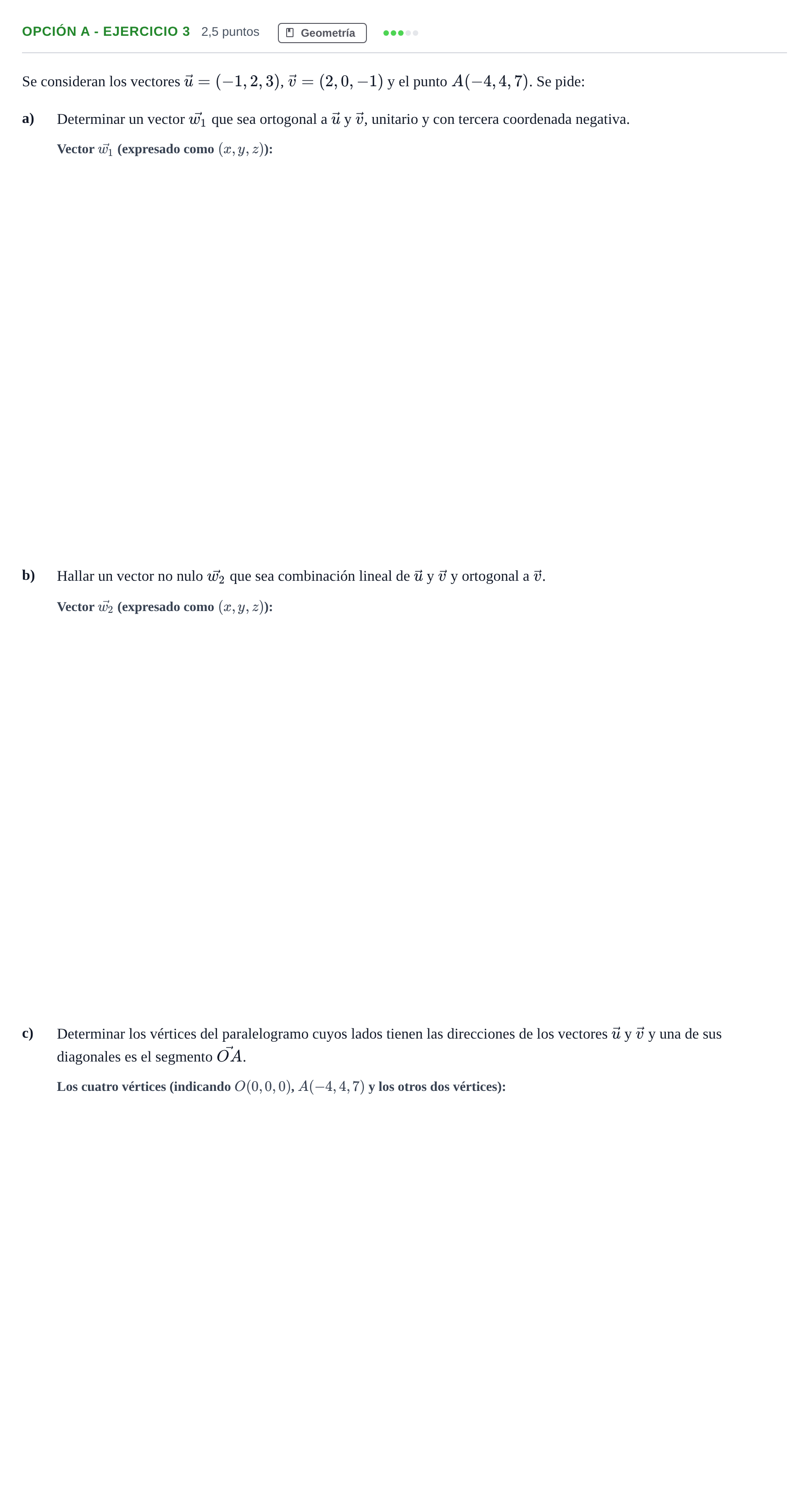 Enunciado: Opción A - Ejercicio 3 · Matemáticas II PAU Madrid Extraordinaria 2018