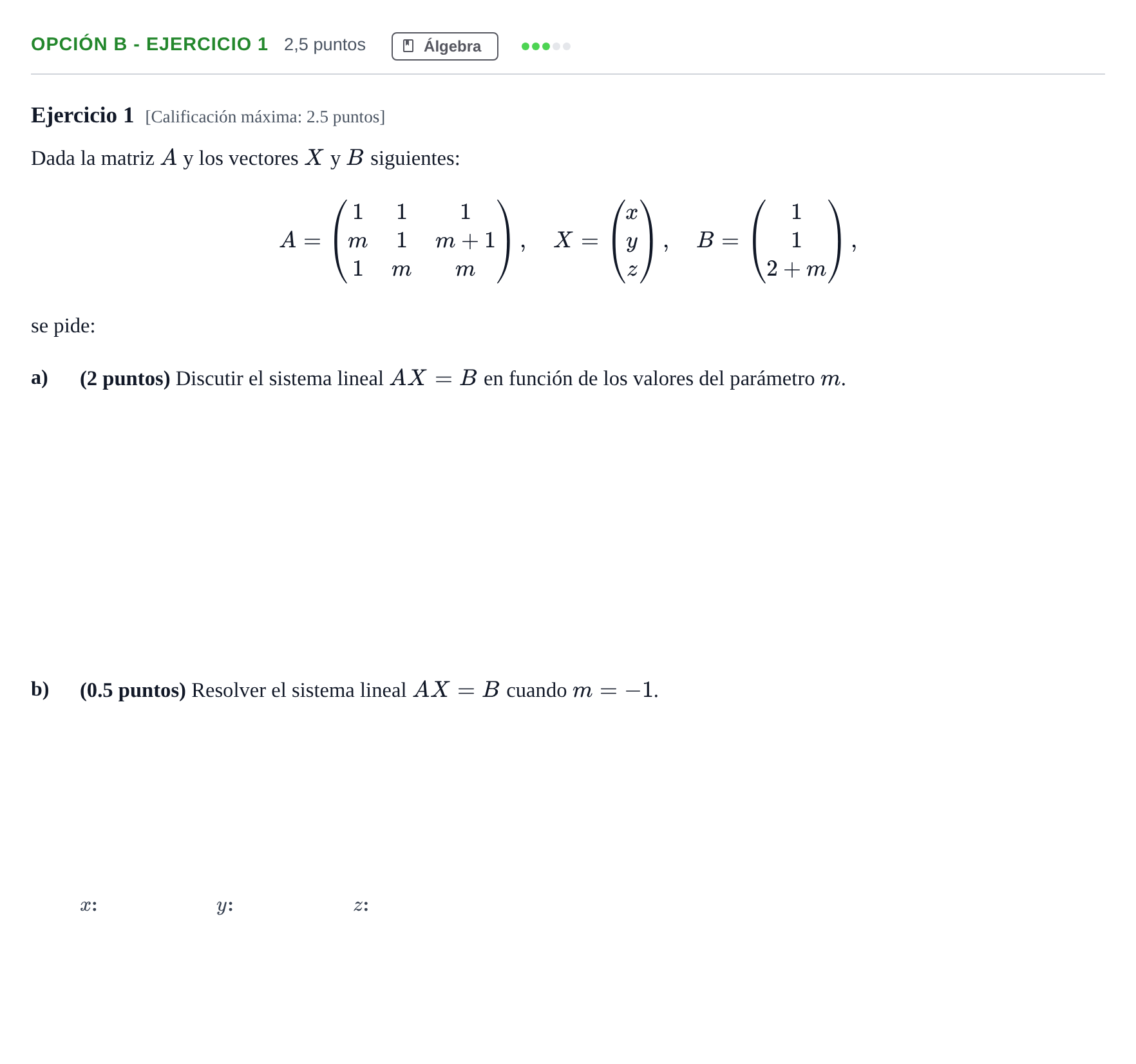 Enunciado: Opción B - Ejercicio 1 · Matemáticas II PAU Madrid Modelo 2018