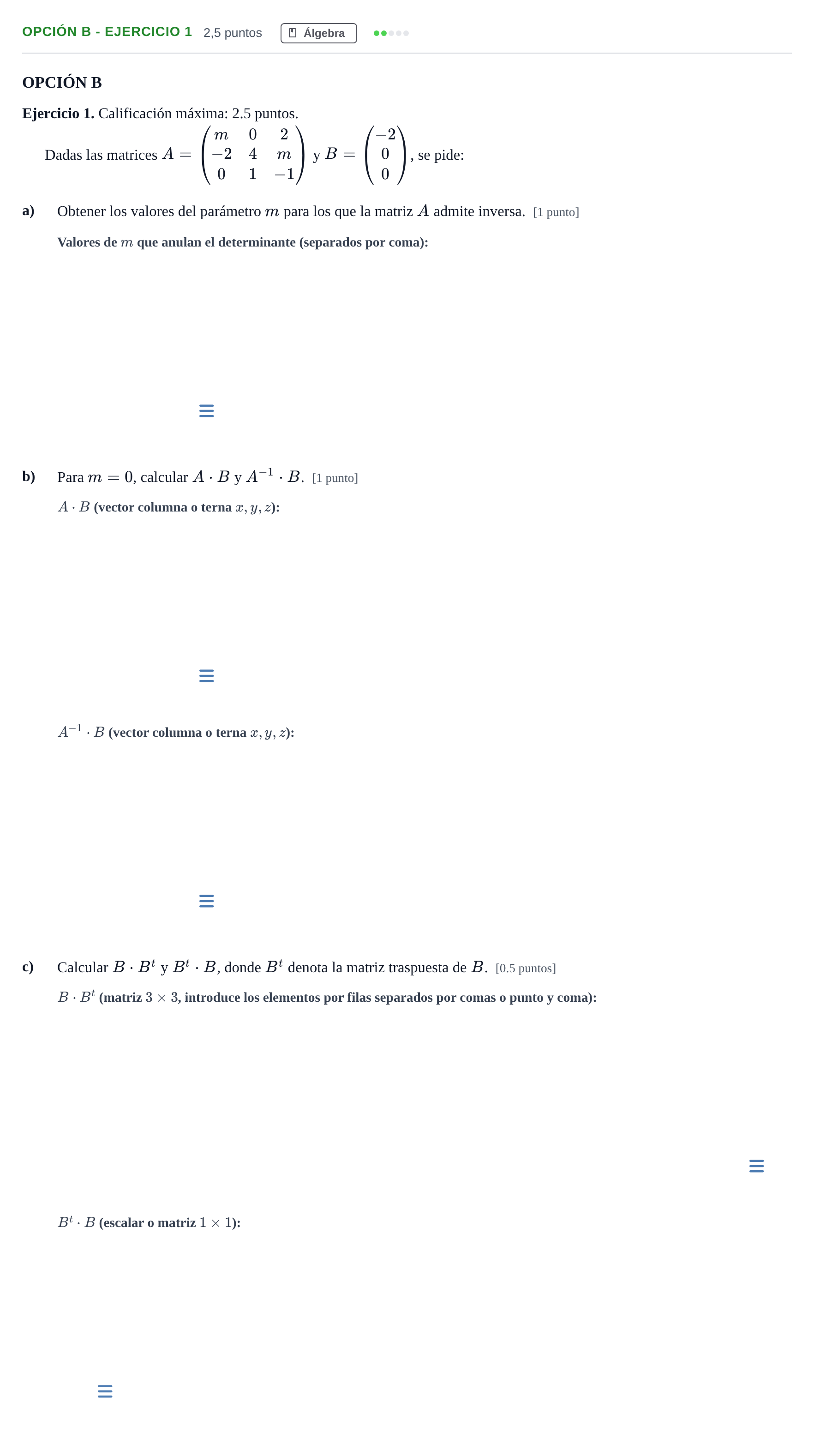 Enunciado: Opción B - Ejercicio 1 · Matemáticas II PAU Madrid Ordinaria 2018