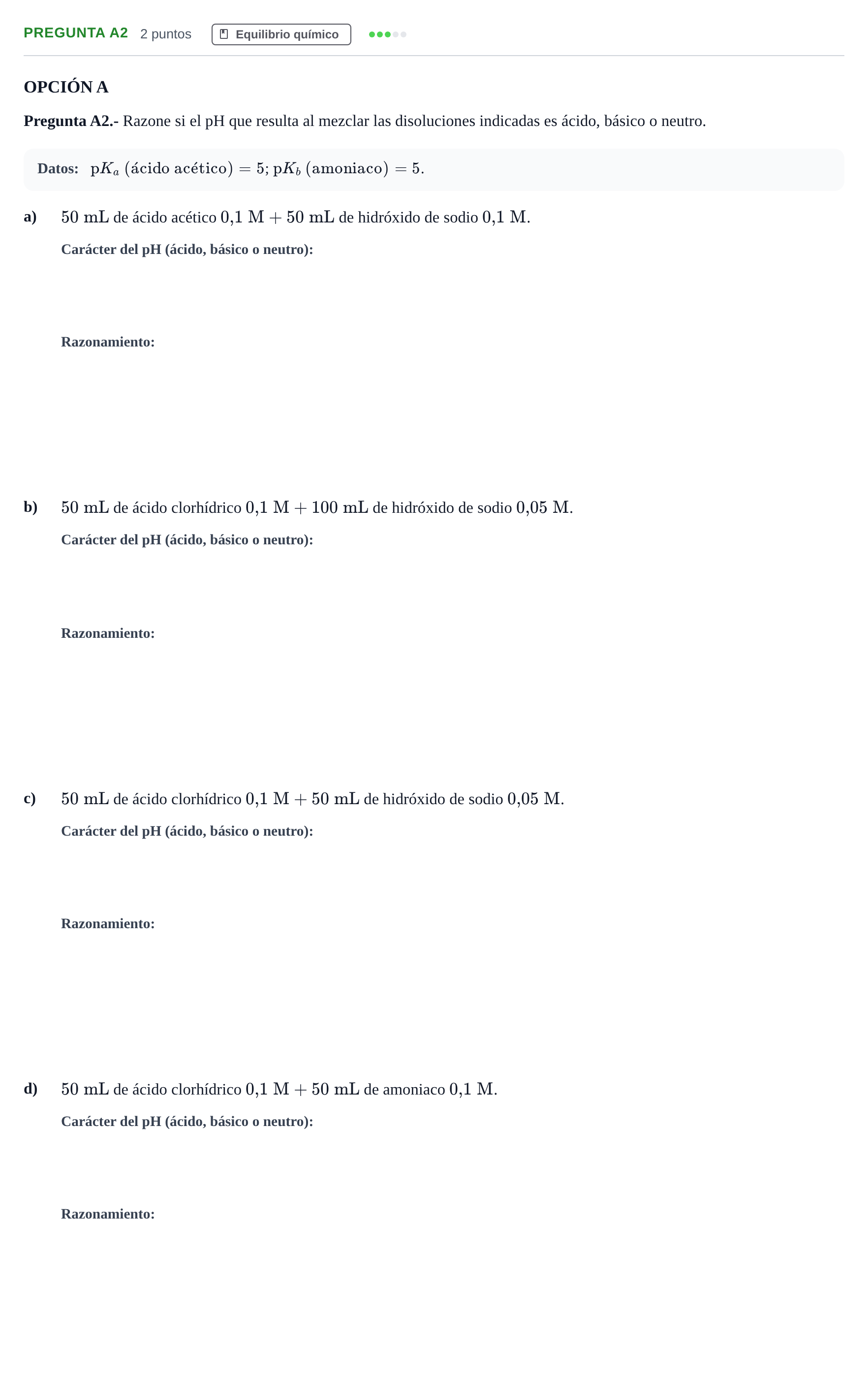 Enunciado: Pregunta A2 · Química PAU Madrid Extraordinaria 2018