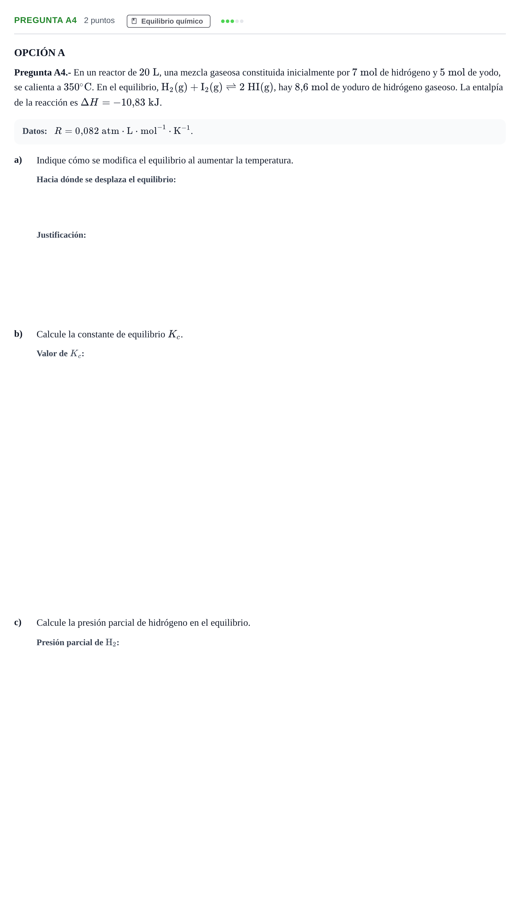 Enunciado: Pregunta A4 · Química PAU Madrid Extraordinaria 2018