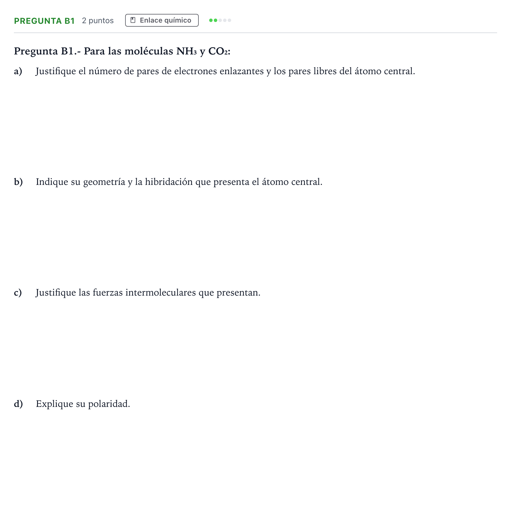 Enunciado: Pregunta B1 · Química PAU Madrid Extraordinaria 2018