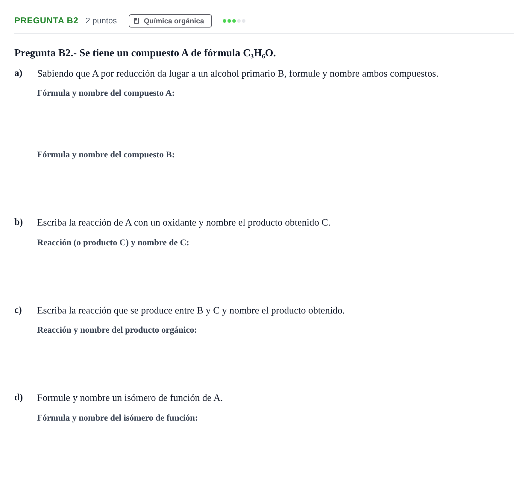 Enunciado: Pregunta B2 · Química PAU Madrid Extraordinaria 2018