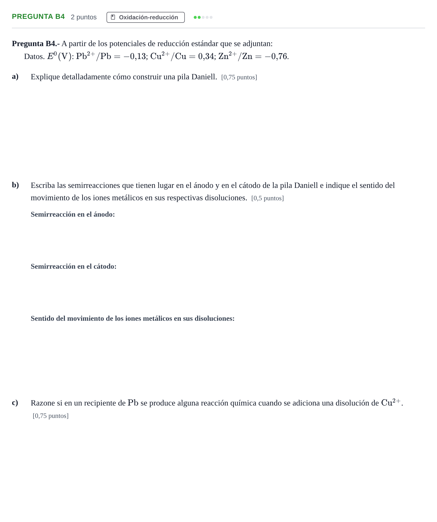 Enunciado: Pregunta B4 · Química PAU Madrid Extraordinaria 2018