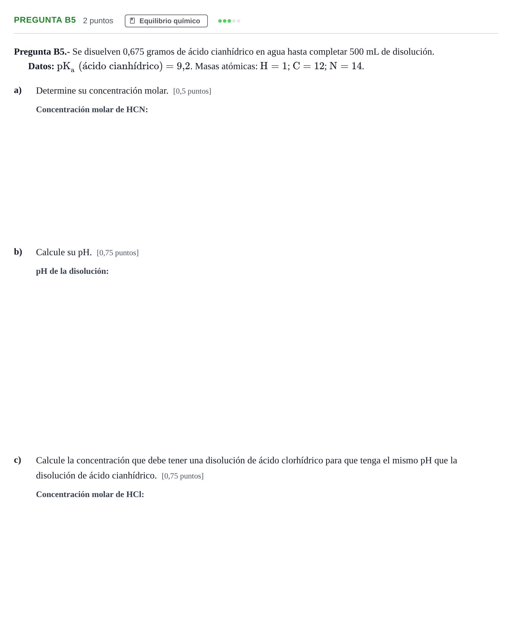 Enunciado: Pregunta B5 · Química PAU Madrid Extraordinaria 2018