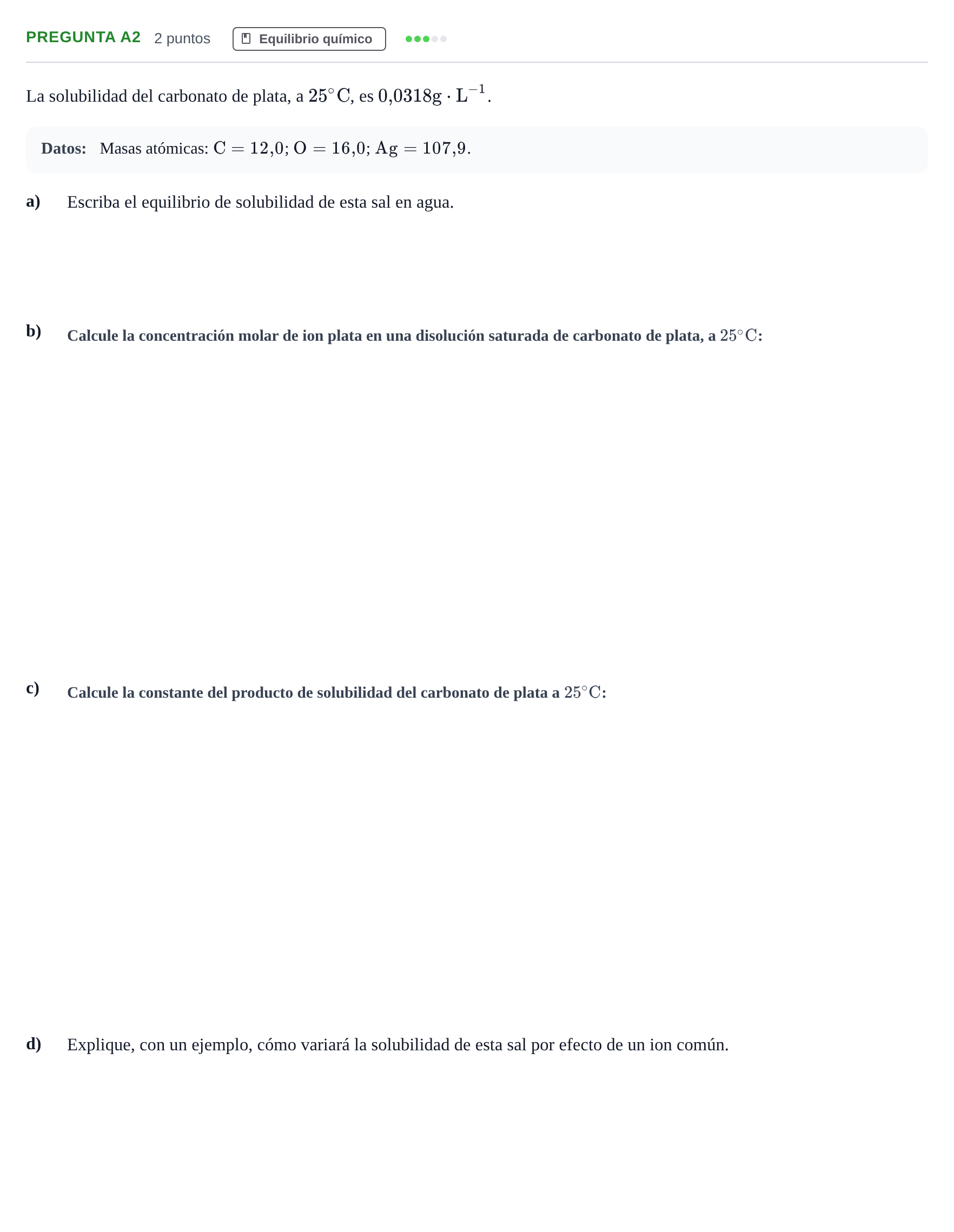 Enunciado: Pregunta A2 · Química PAU Madrid Modelo 2018