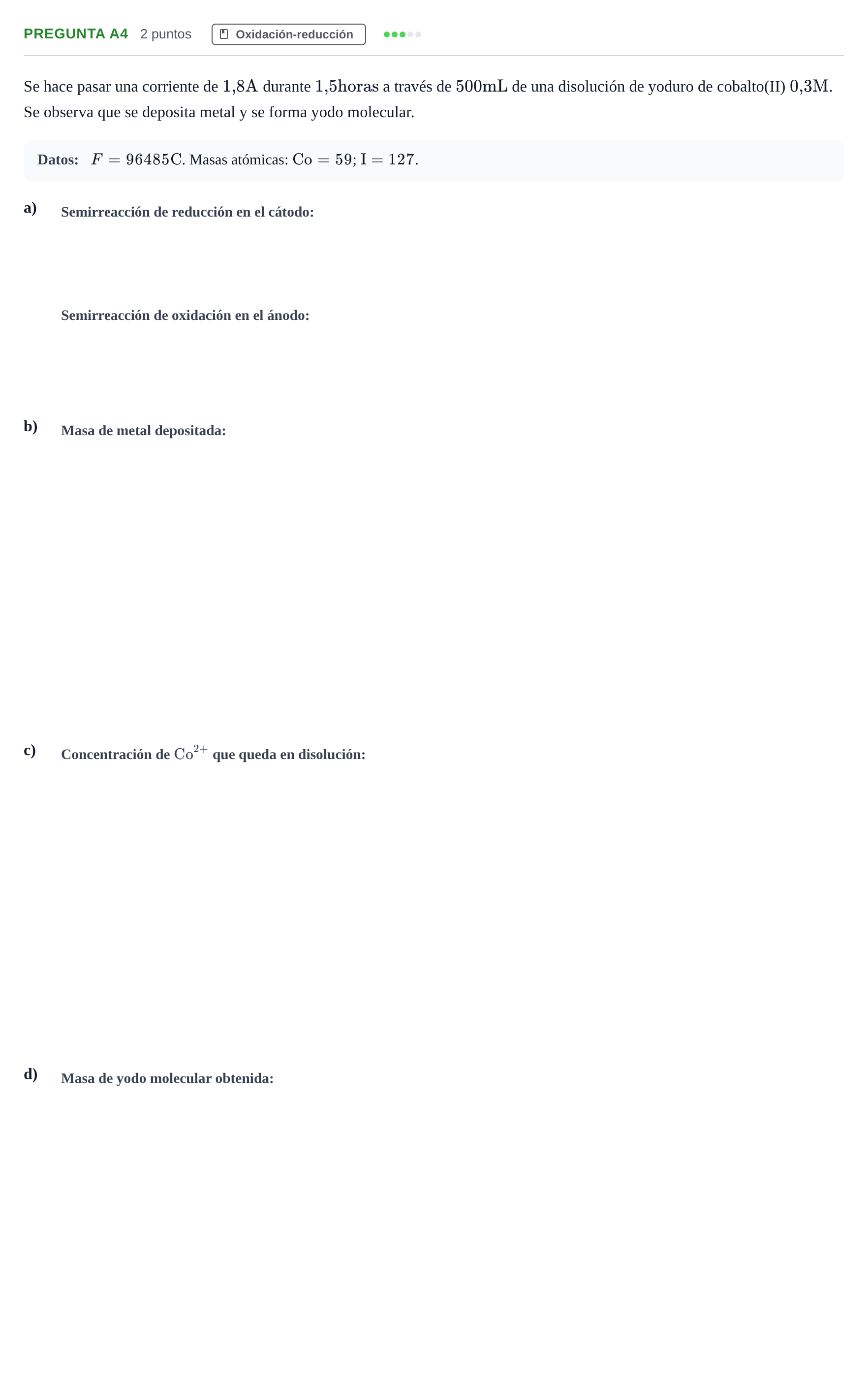 Enunciado: Pregunta A4 · Química PAU Madrid Modelo 2018