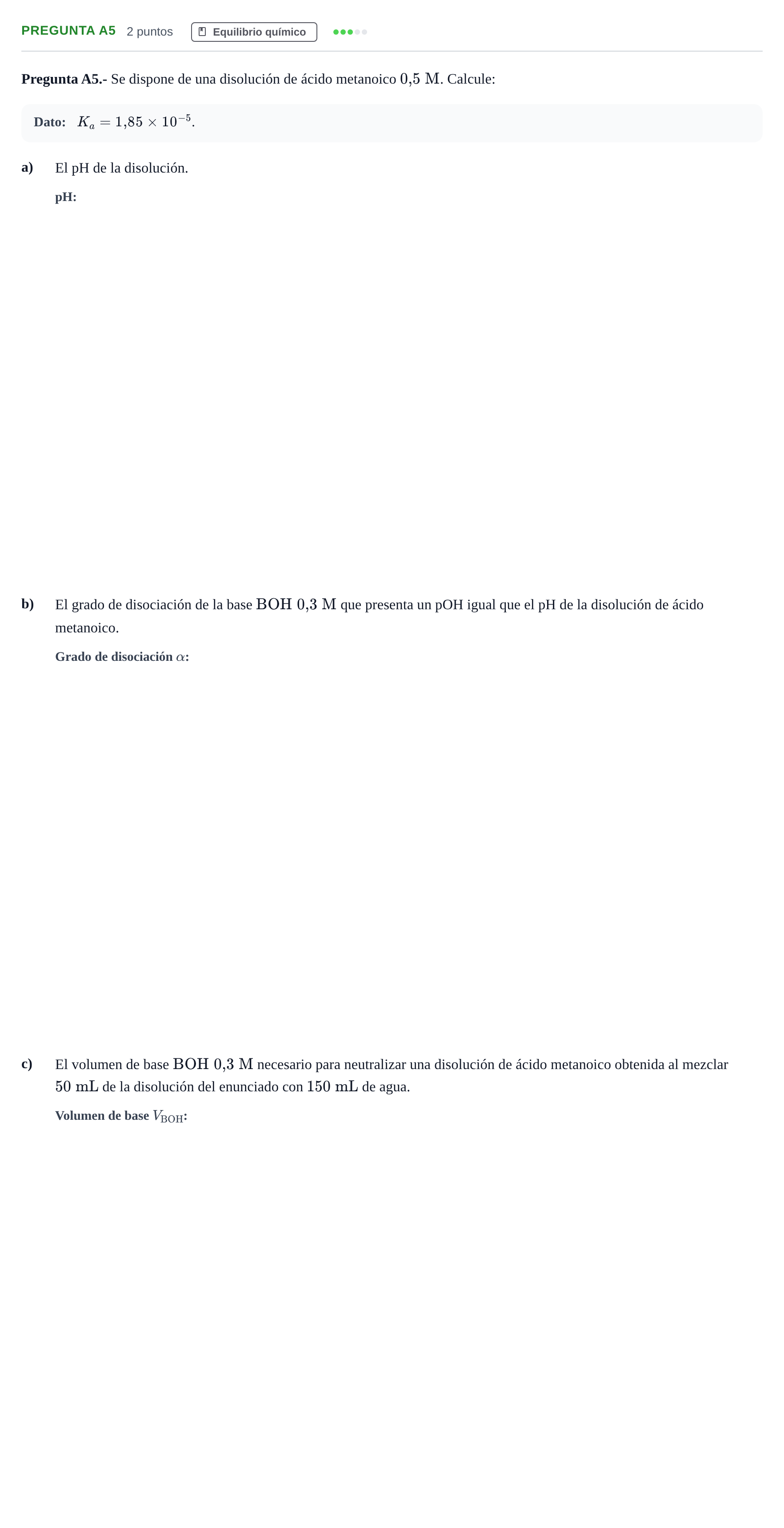 Enunciado: Pregunta A5 · Química PAU Madrid Modelo 2018