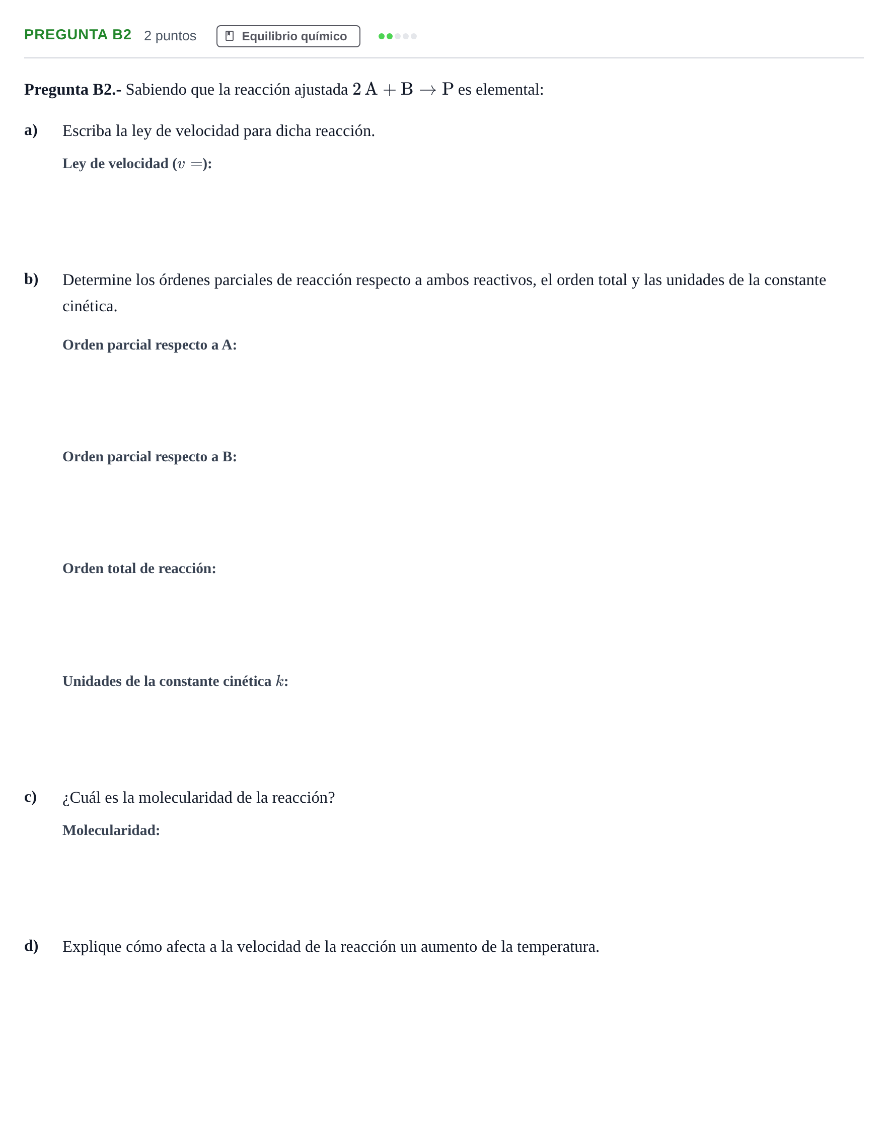 Enunciado: Pregunta B2 · Química PAU Madrid Modelo 2018