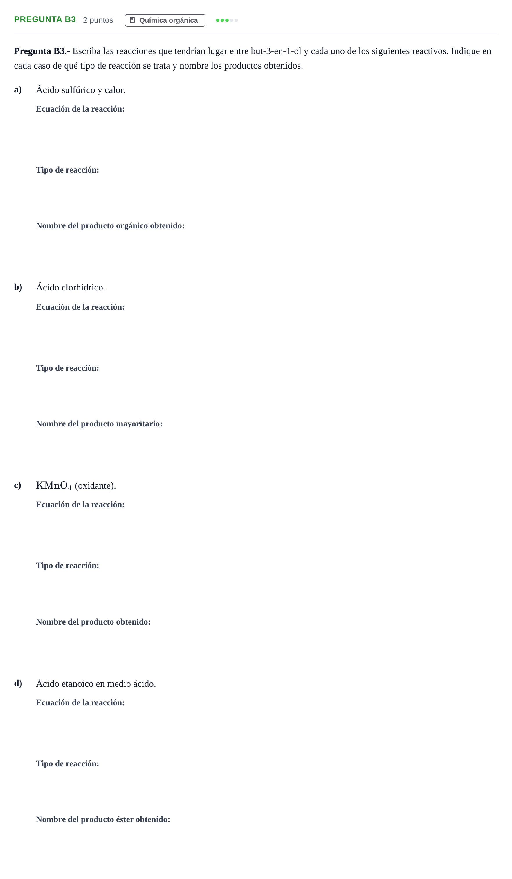 Enunciado: Pregunta B3 · Química PAU Madrid Modelo 2018