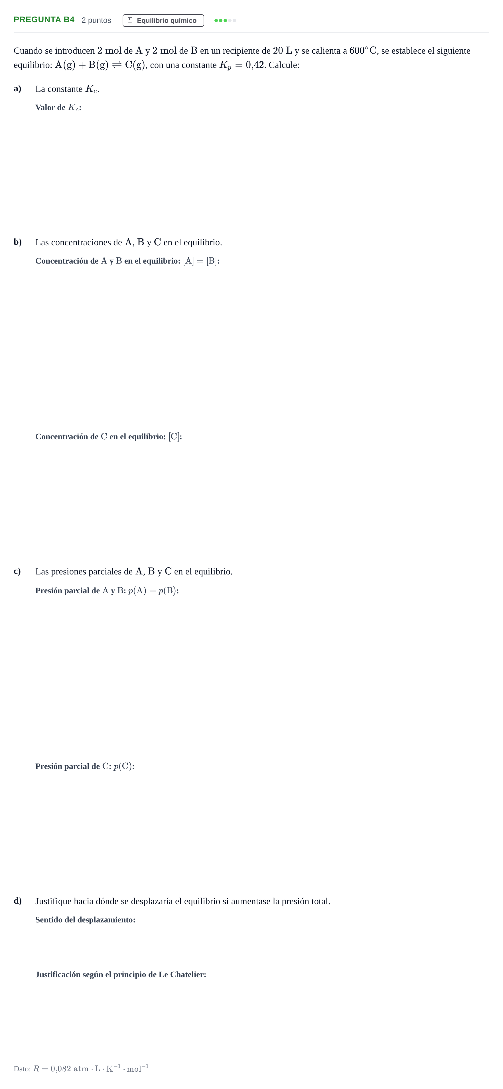 Enunciado: Pregunta B4 · Química PAU Madrid Modelo 2018