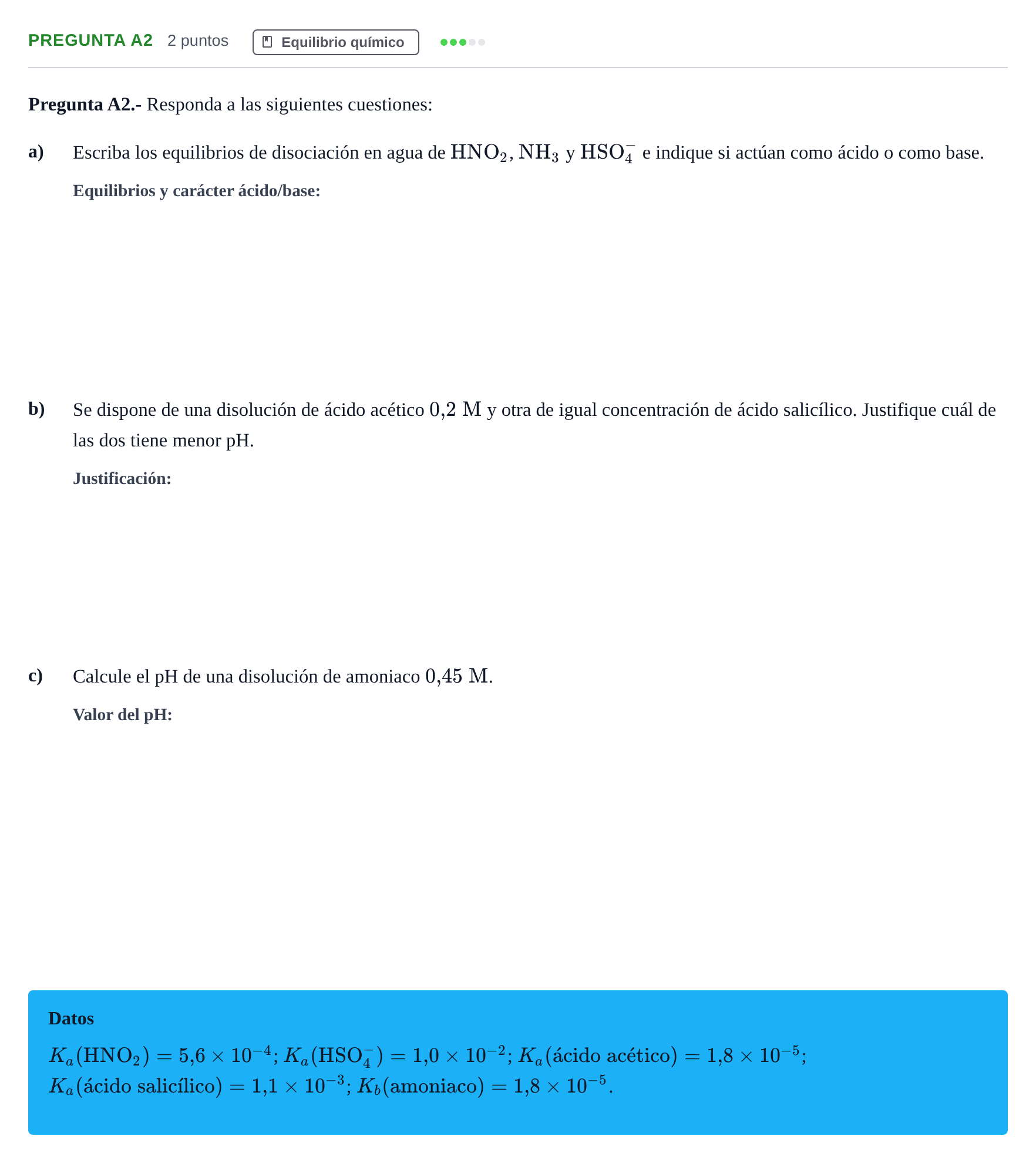 Enunciado: Pregunta A2 · Química PAU Madrid Ordinaria 2018