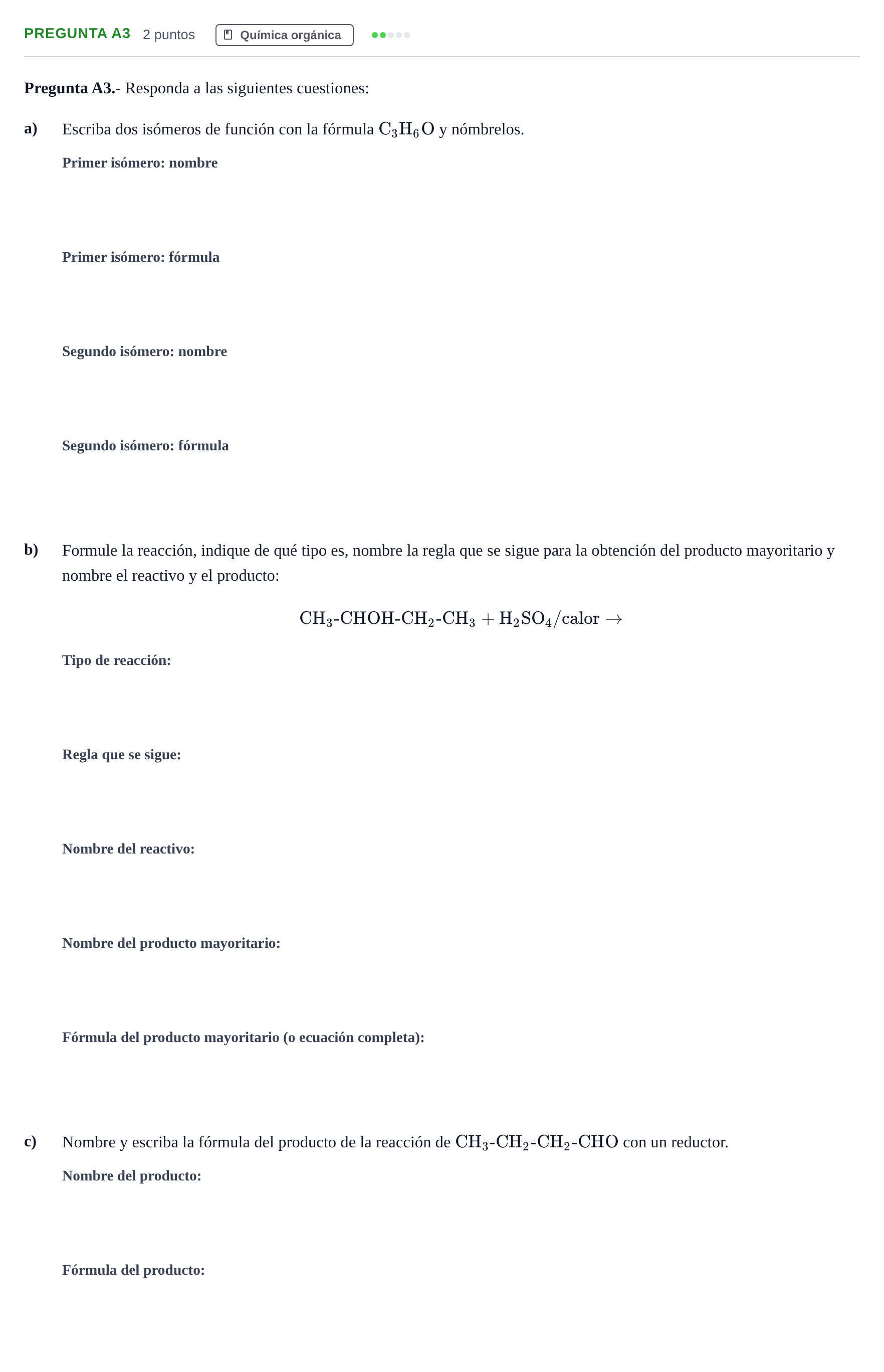 Enunciado: Pregunta A3 · Química PAU Madrid Ordinaria 2018