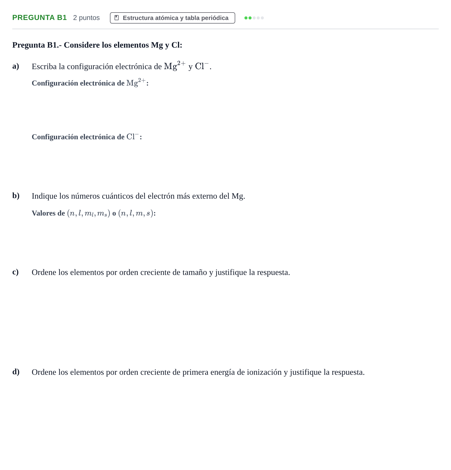 Enunciado: Pregunta B1 · Química PAU Madrid Ordinaria 2018
