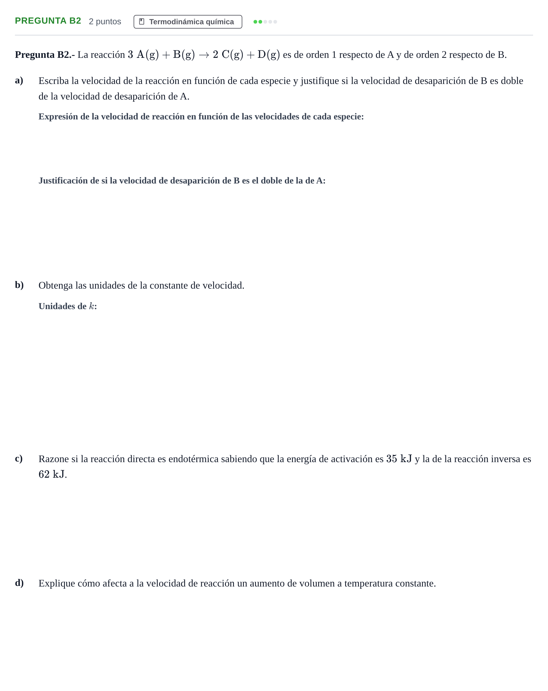 Enunciado: Pregunta B2 · Química PAU Madrid Ordinaria 2018