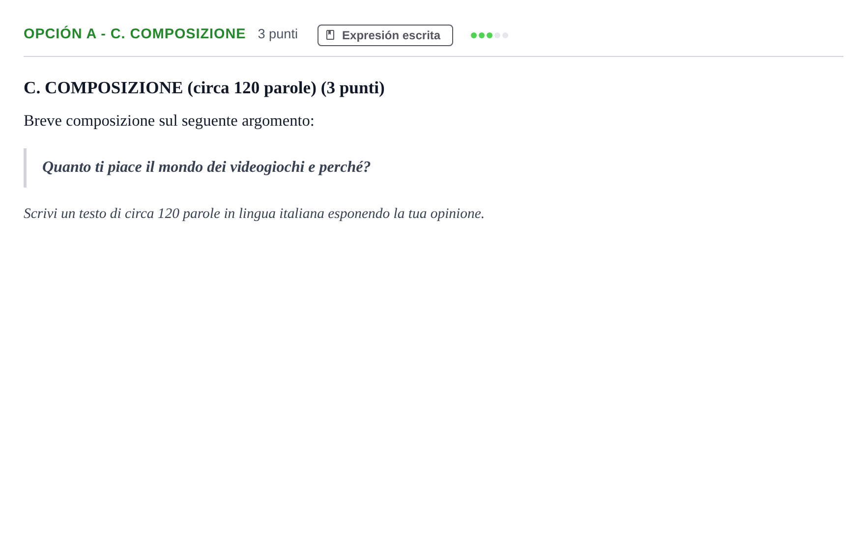 Enunciado: Opción A - C. Composizione · Italiano PAU Andalucía Ordinaria Reserva B 2013