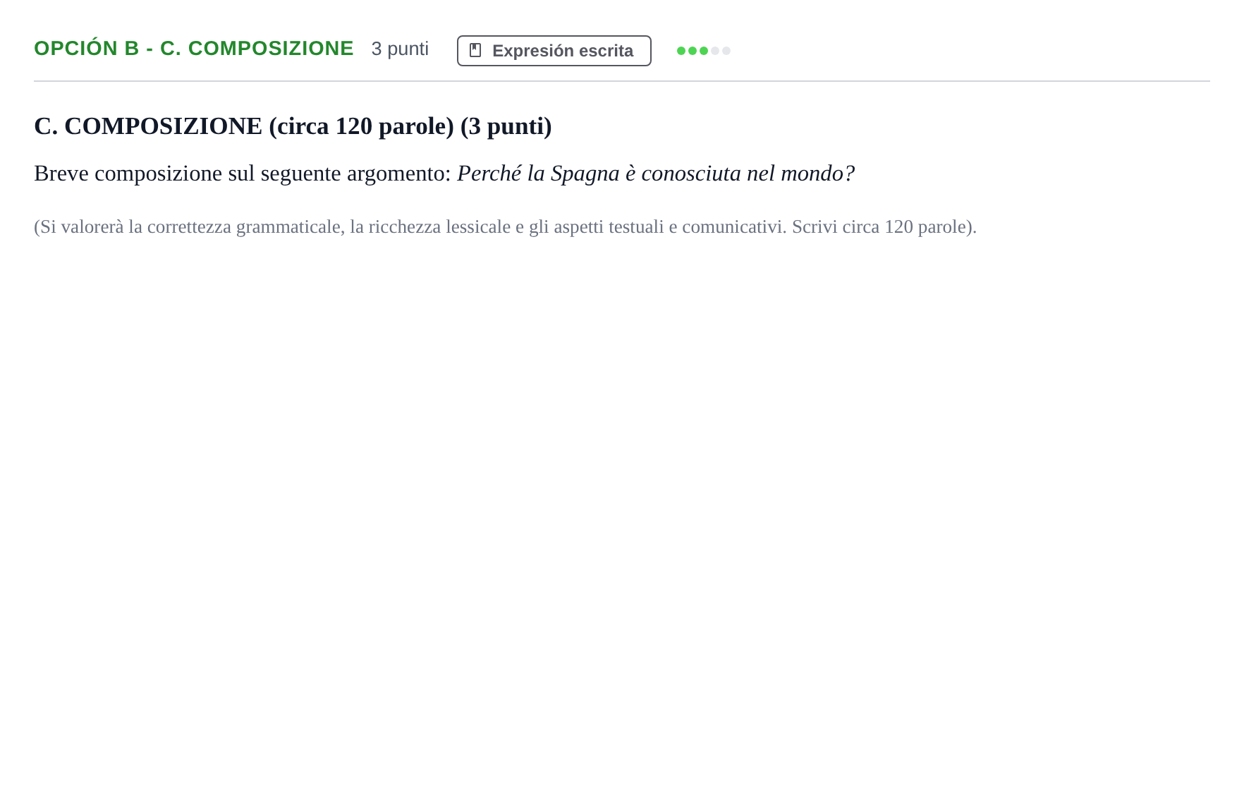 Enunciado: Opción B - C. Composizione · Italiano PAU Andalucía Ordinaria Titular 2013
