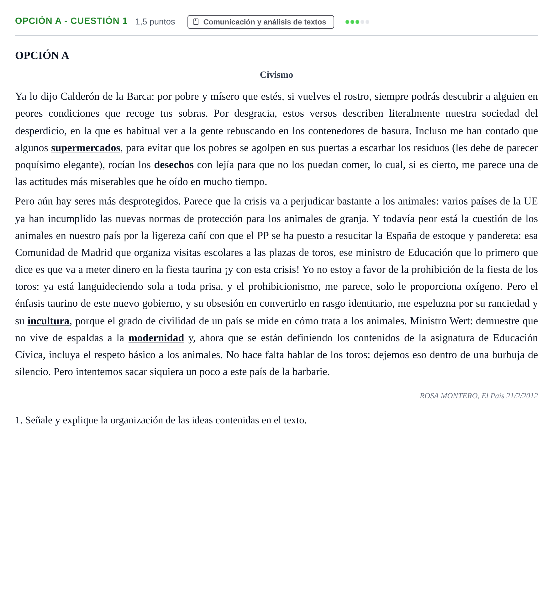 Enunciado: Opción A - Cuestión 1 · Lengua Castellana y Literatura II PAU Andalucía Ordinaria Reserva A 2013