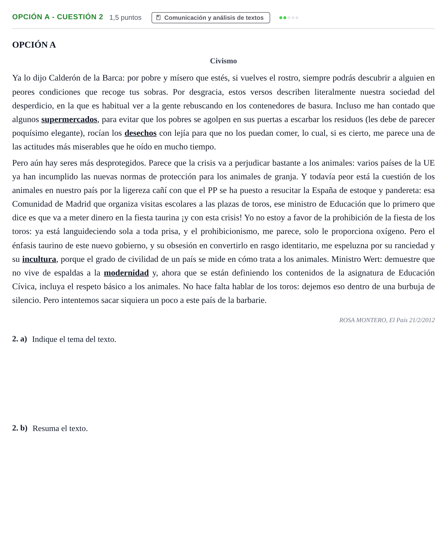 Enunciado: Opción A - Cuestión 2 · Lengua Castellana y Literatura II PAU Andalucía Ordinaria Reserva A 2013