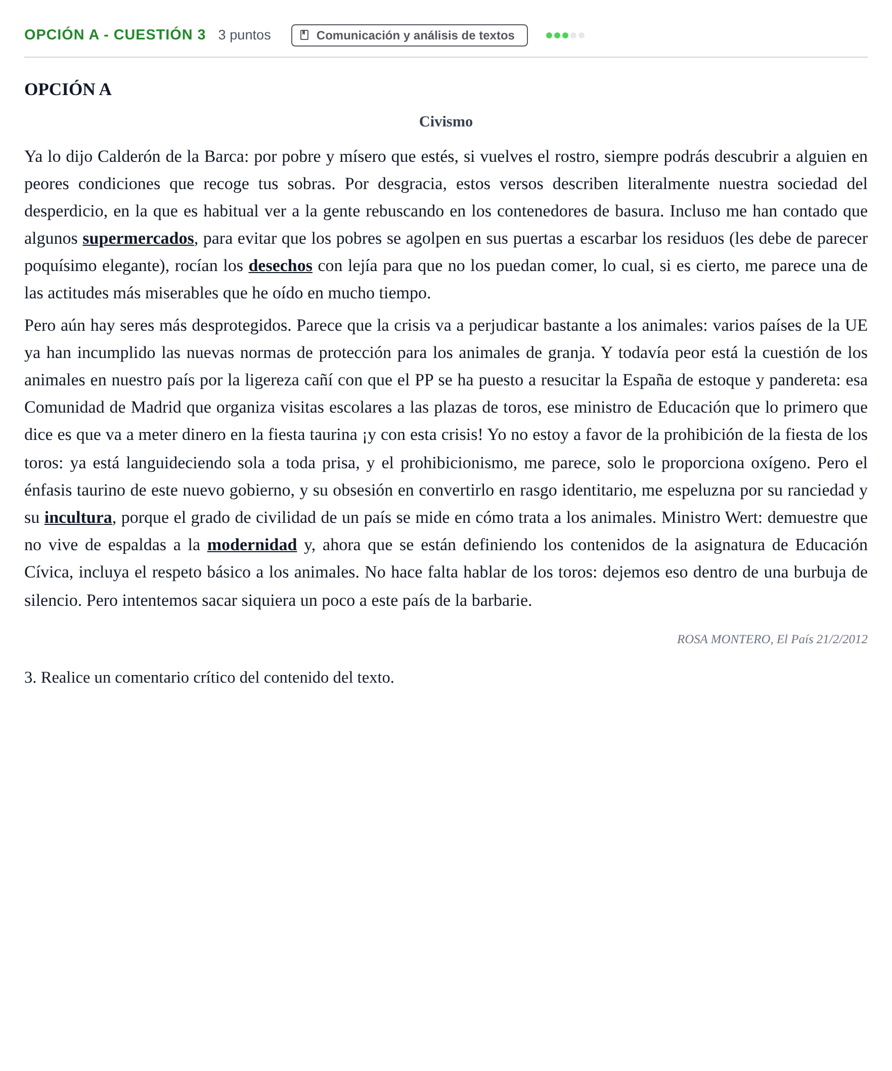 Enunciado: Opción A - Cuestión 3 · Lengua Castellana y Literatura II PAU Andalucía Ordinaria Reserva A 2013