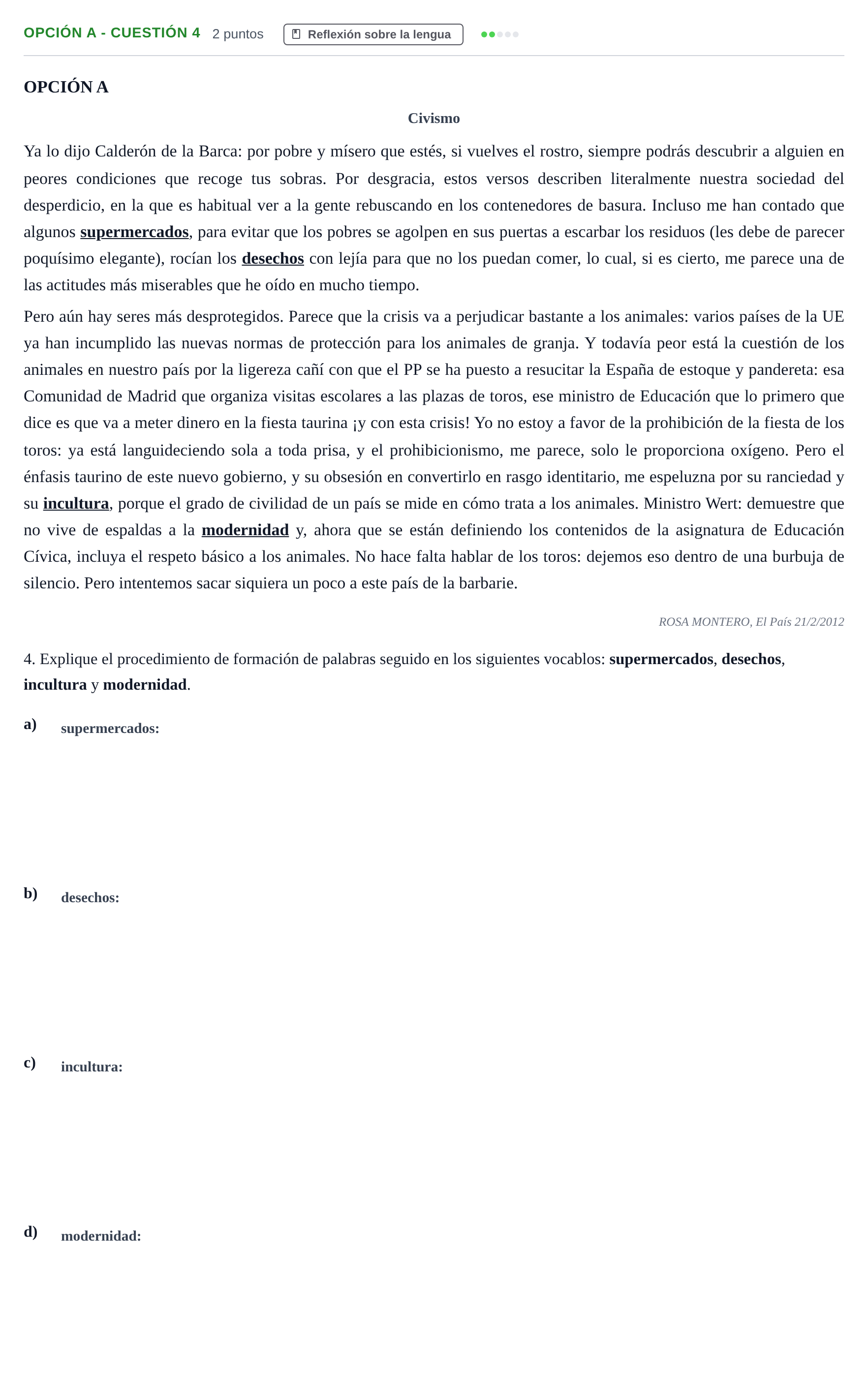 Enunciado: Opción A - Cuestión 4 · Lengua Castellana y Literatura II PAU Andalucía Ordinaria Reserva A 2013