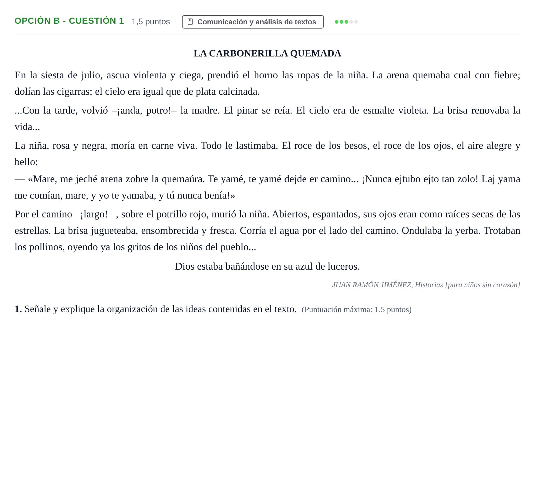 Enunciado: Opción B - Cuestión 1 · Lengua Castellana y Literatura II PAU Andalucía Ordinaria Reserva A 2013