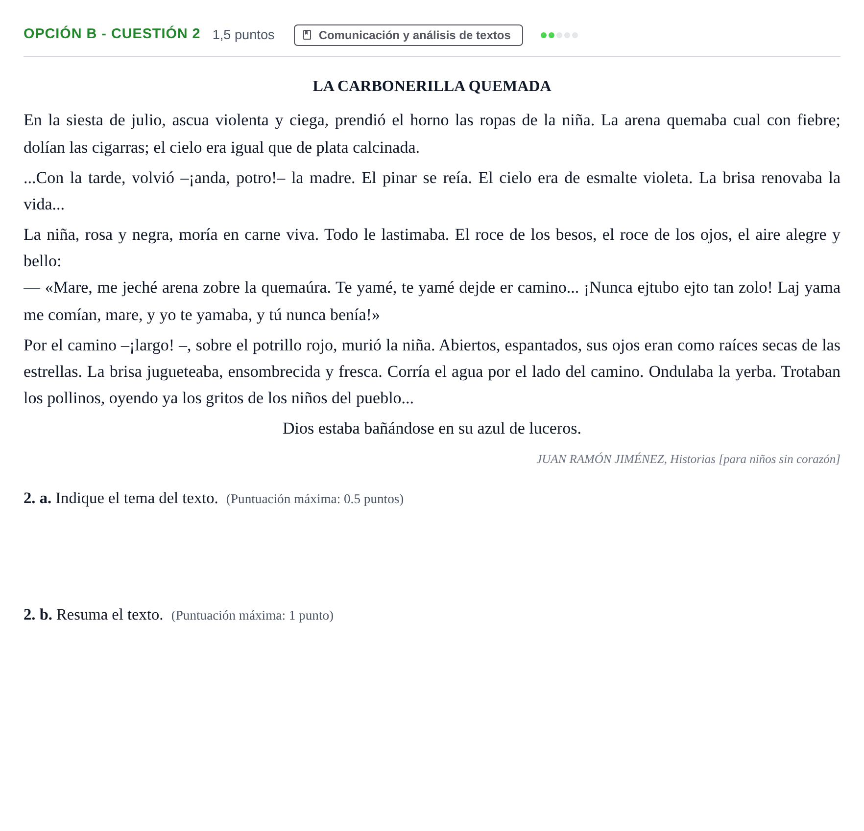 Enunciado: Opción B - Cuestión 2 · Lengua Castellana y Literatura II PAU Andalucía Ordinaria Reserva A 2013