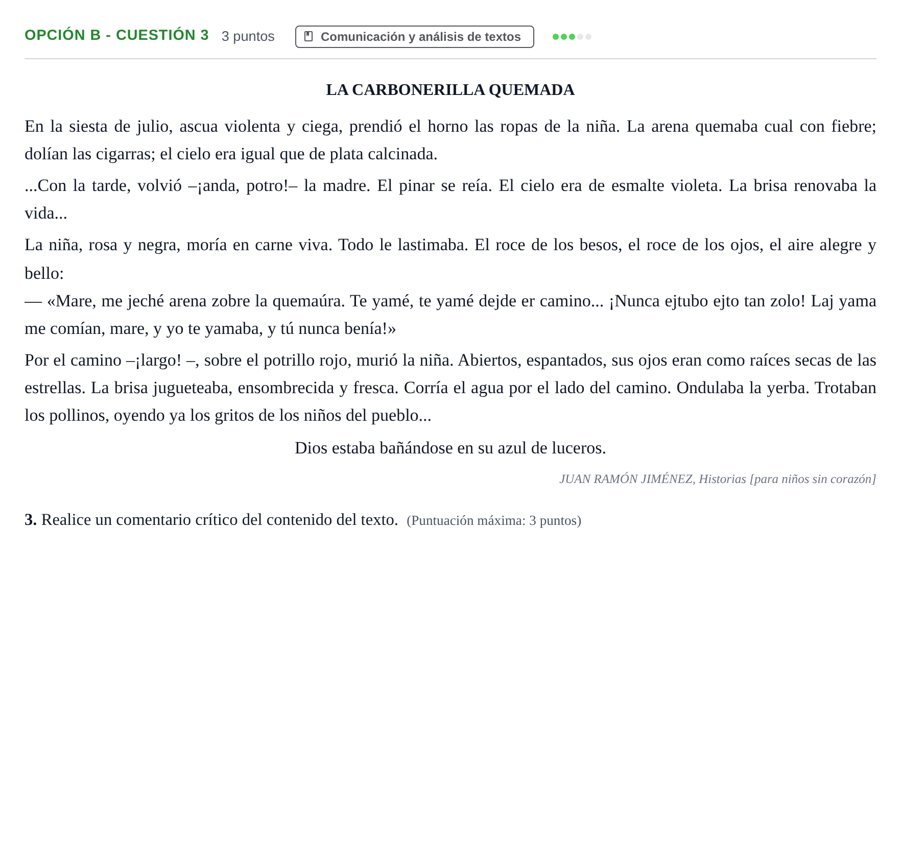 Enunciado: Opción B - Cuestión 3 · Lengua Castellana y Literatura II PAU Andalucía Ordinaria Reserva A 2013