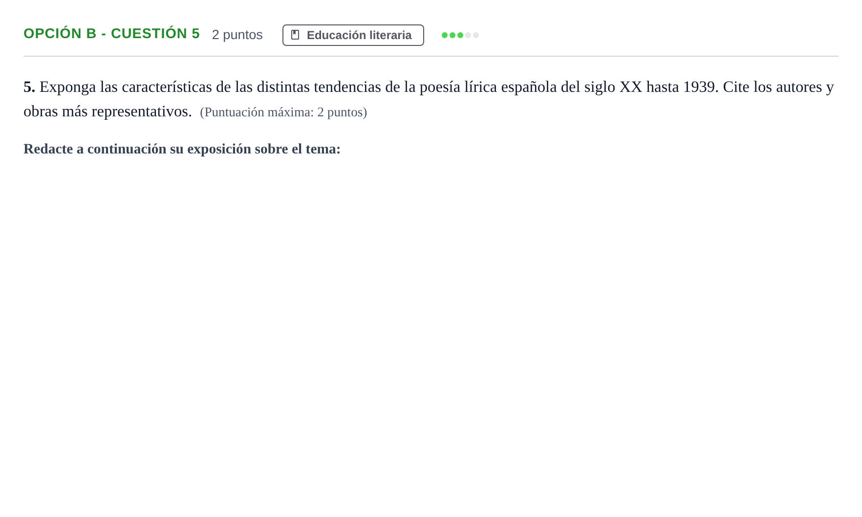Enunciado: Opción B - Cuestión 5 · Lengua Castellana y Literatura II PAU Andalucía Ordinaria Reserva A 2013