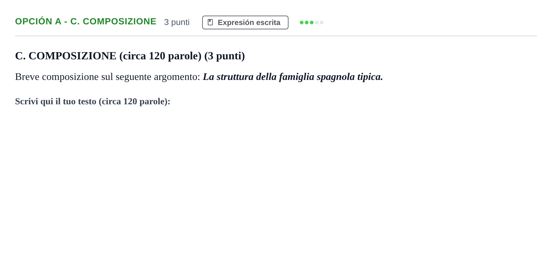 Enunciado: Opción A - C. Composizione · Italiano PAU Andalucía Extraordinaria Reserva A 2013