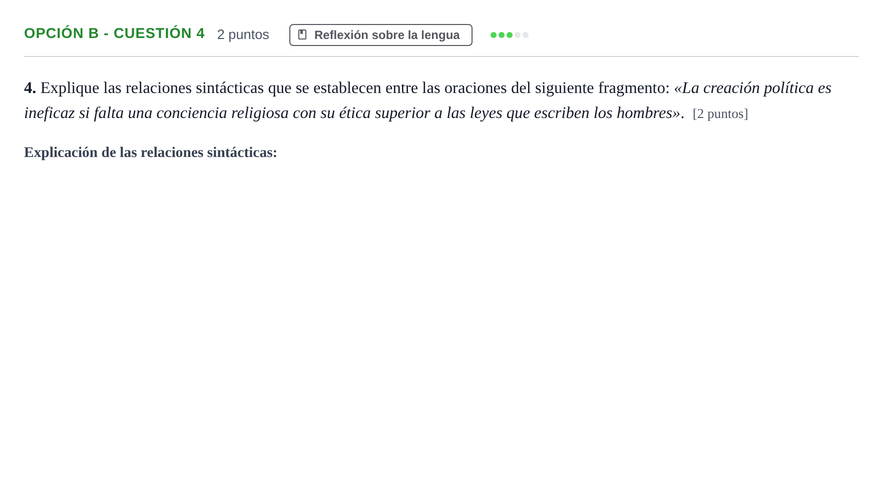Enunciado: Opción B - Cuestión 4 · Lengua Castellana y Literatura II PAU Andalucía Ordinaria Reserva B 2013