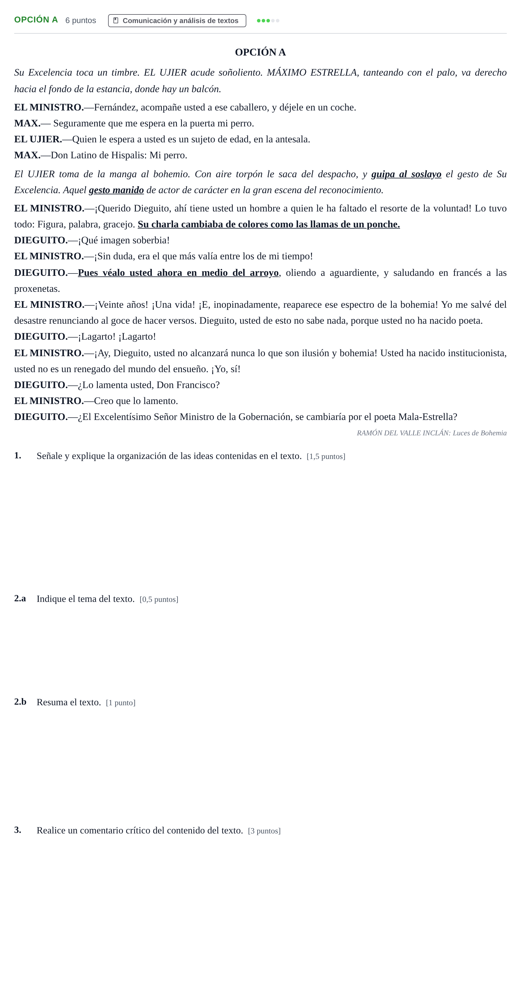 Enunciado: Opción A · Lengua Castellana y Literatura II PAU Andalucía Ordinaria Titular 2013