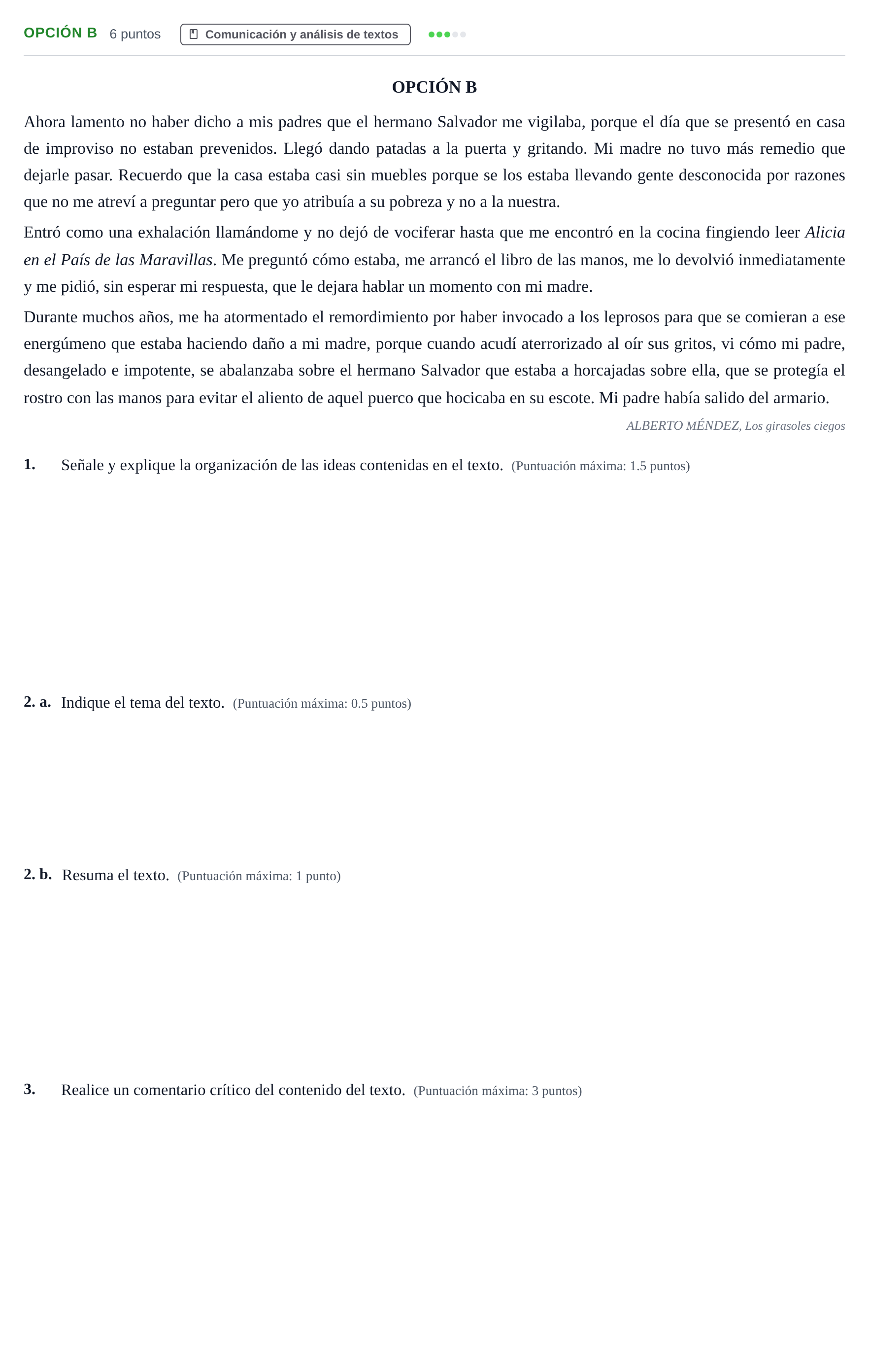 Enunciado: Opción B · Lengua Castellana y Literatura II PAU Andalucía Ordinaria Titular 2013