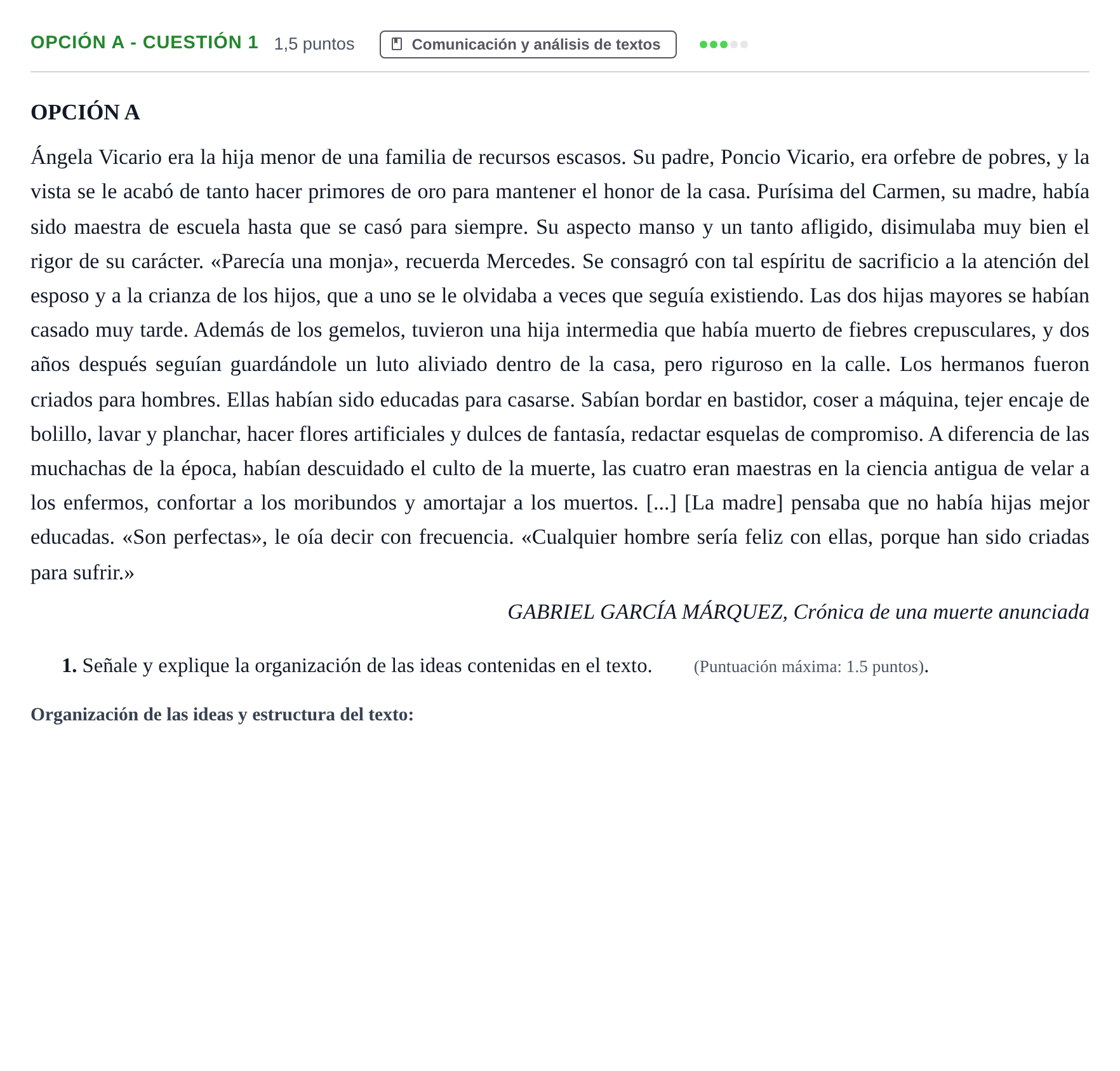 Enunciado: Opción A - Cuestión 1 · Lengua Castellana y Literatura II PAU Andalucía Extraordinaria Reserva A 2013