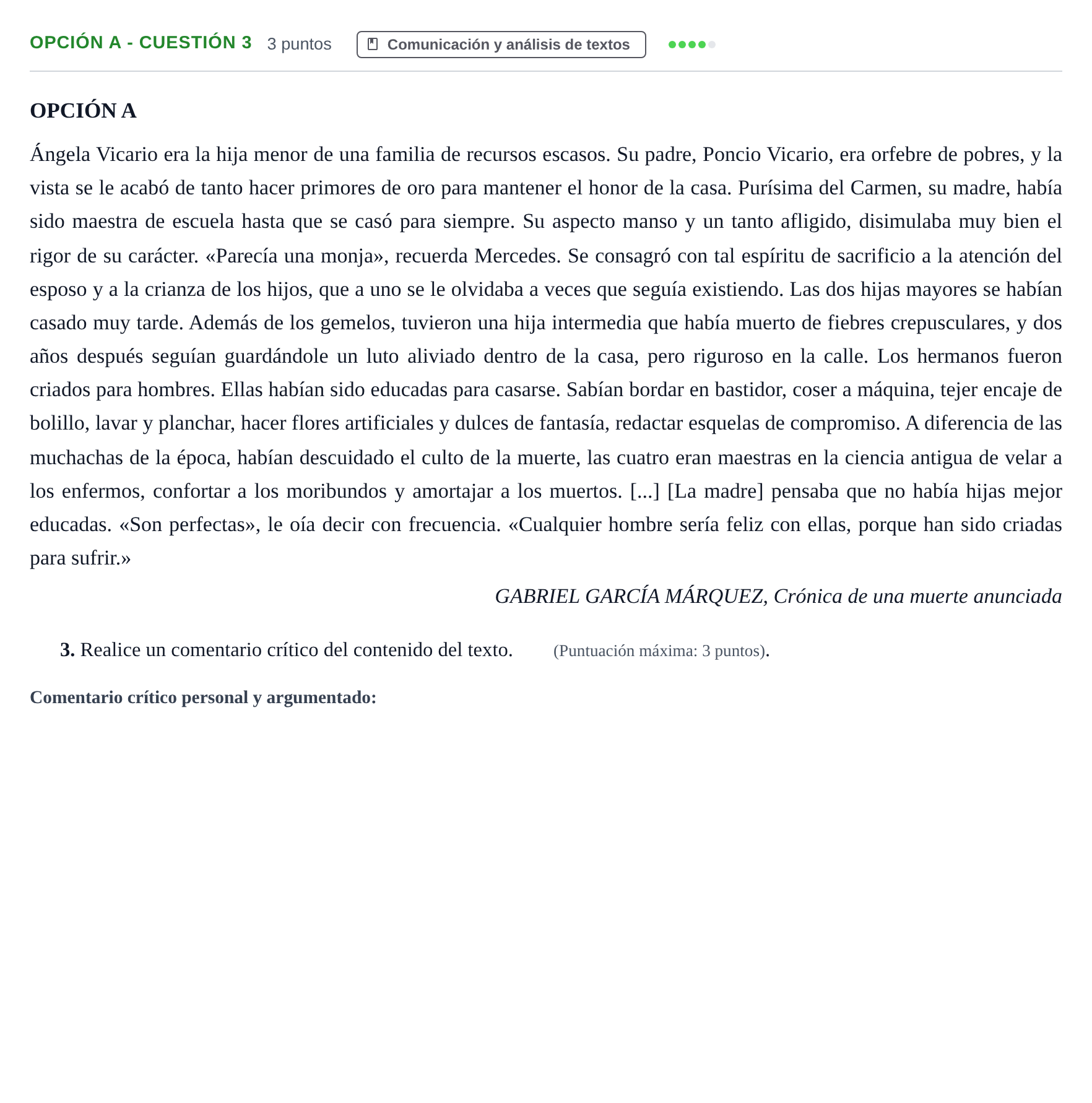 Enunciado: Opción A - Cuestión 3 · Lengua Castellana y Literatura II PAU Andalucía Extraordinaria Reserva A 2013