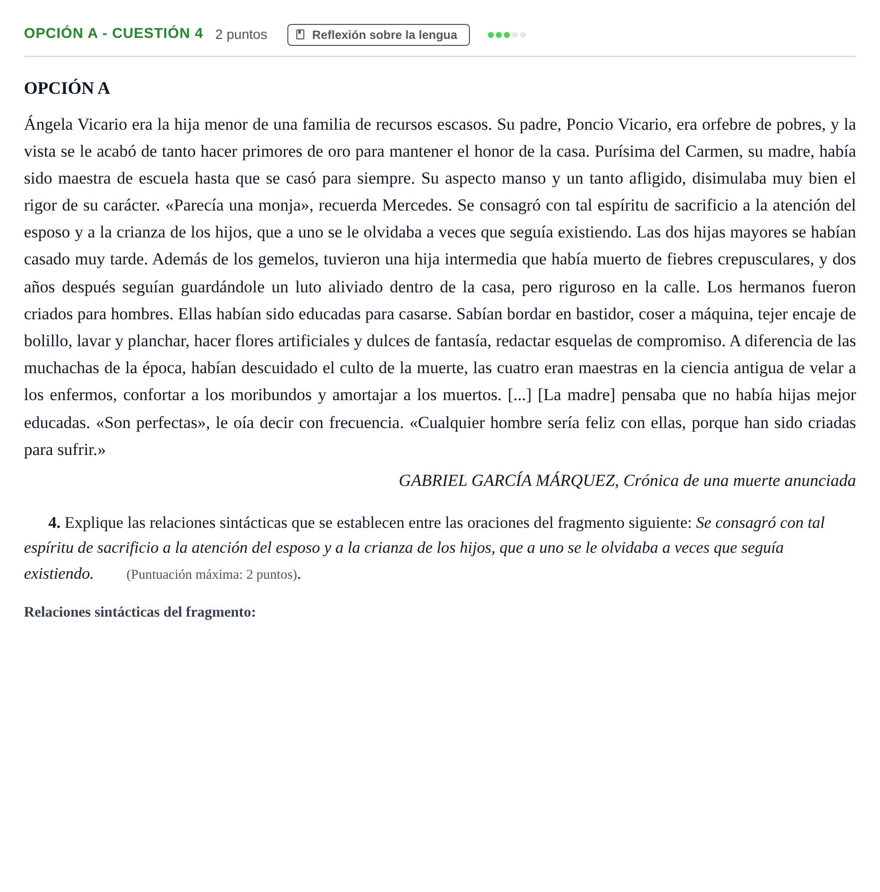 Enunciado: Opción A - Cuestión 4 · Lengua Castellana y Literatura II PAU Andalucía Extraordinaria Reserva A 2013