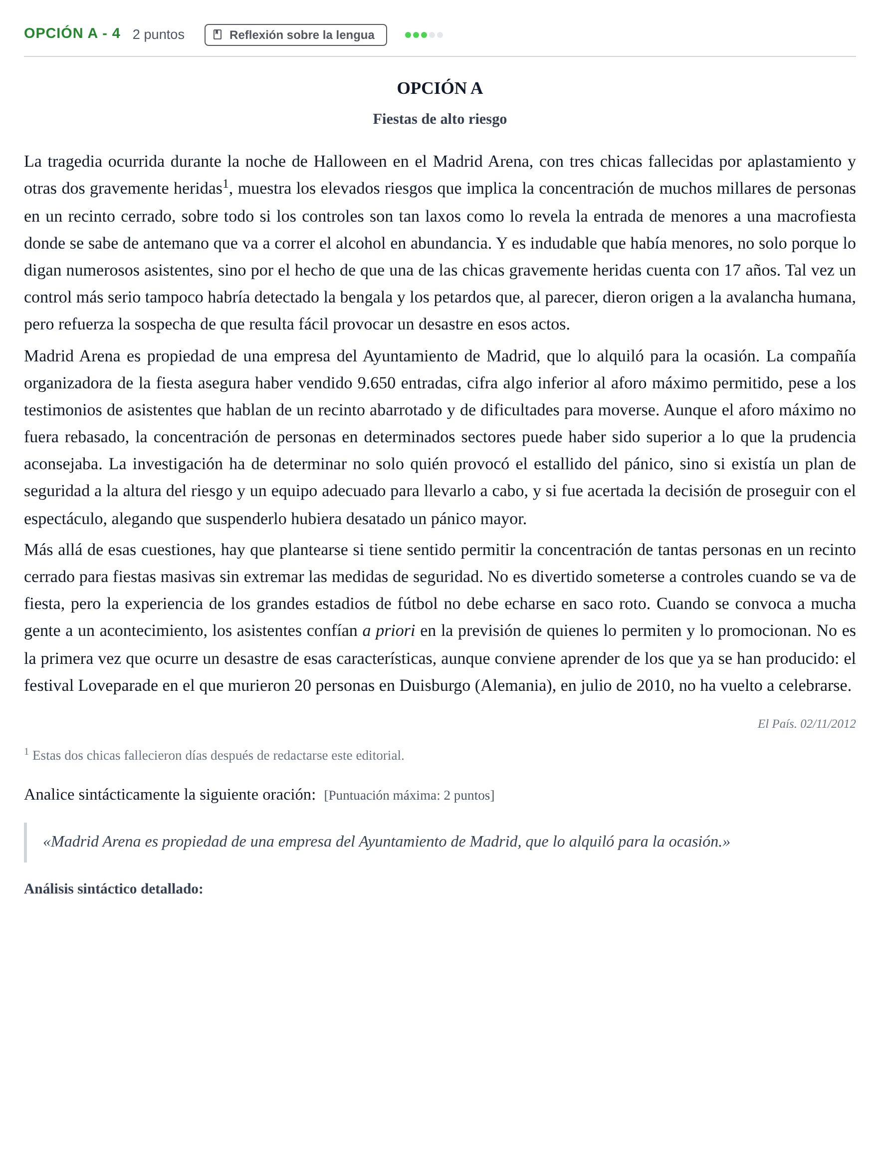 Enunciado: Opción A - 4 · Lengua Castellana y Literatura II PAU Andalucía Extraordinaria Reserva B 2013