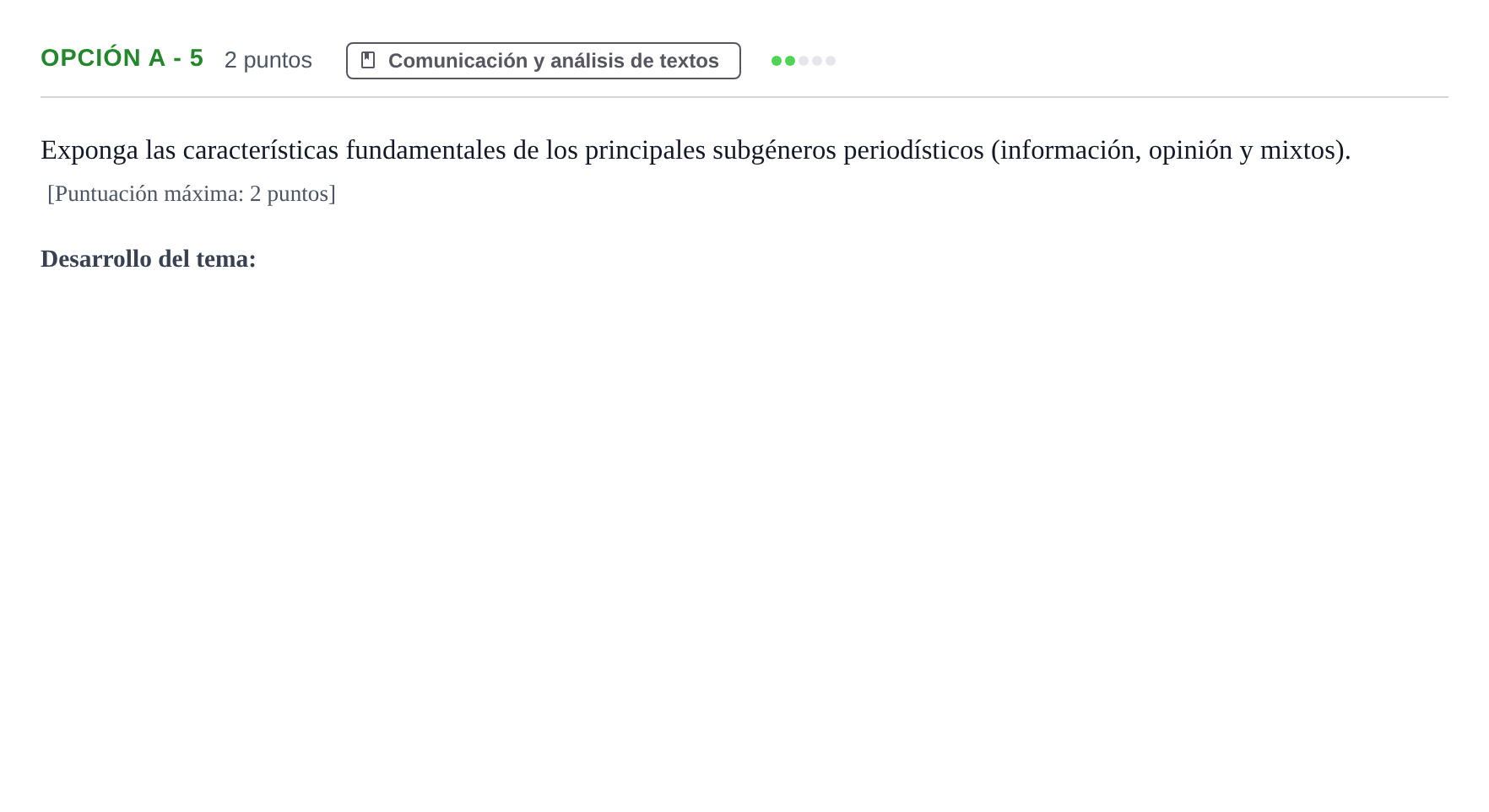 Enunciado: Opción A - 5 · Lengua Castellana y Literatura II PAU Andalucía Extraordinaria Reserva B 2013